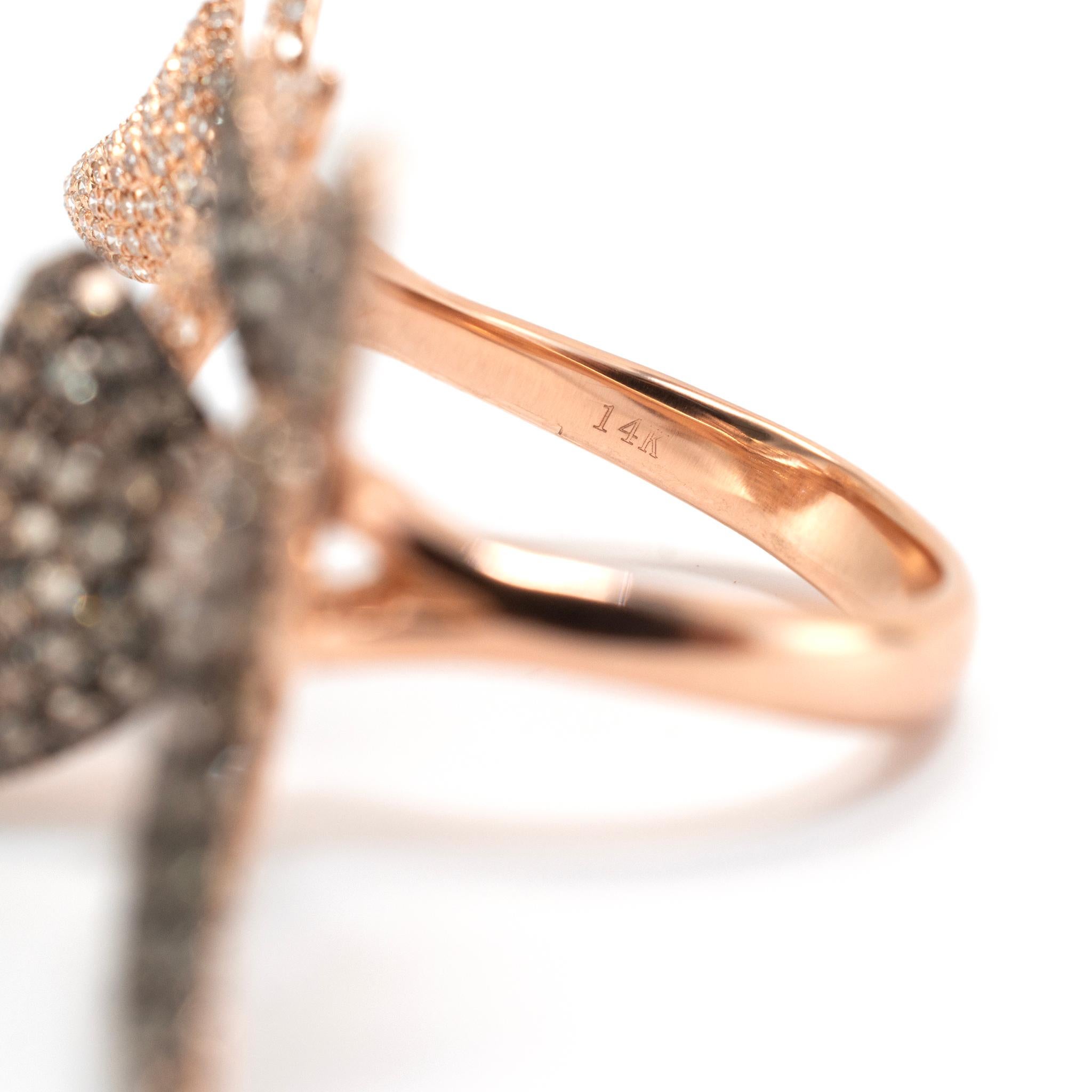Effy Anello Cocktail con Farfalla in Oro Rosa 14K e Diamanti Bianchi in Edizione Limitata in vendita 2