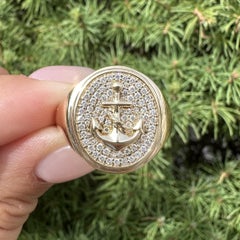 Effy Men's 14k Yellow Gold Pave Diamond Anchor Oval Signet Band Ring