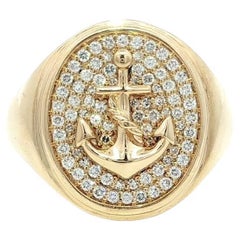 Effy Men's 14k Yellow Gold Pave Diamond Anchor Oval Signet Band Ring