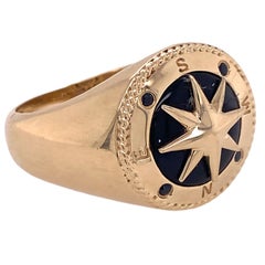 Effy Men's Compass Ring Onyx 14 Karat Yellow Gold