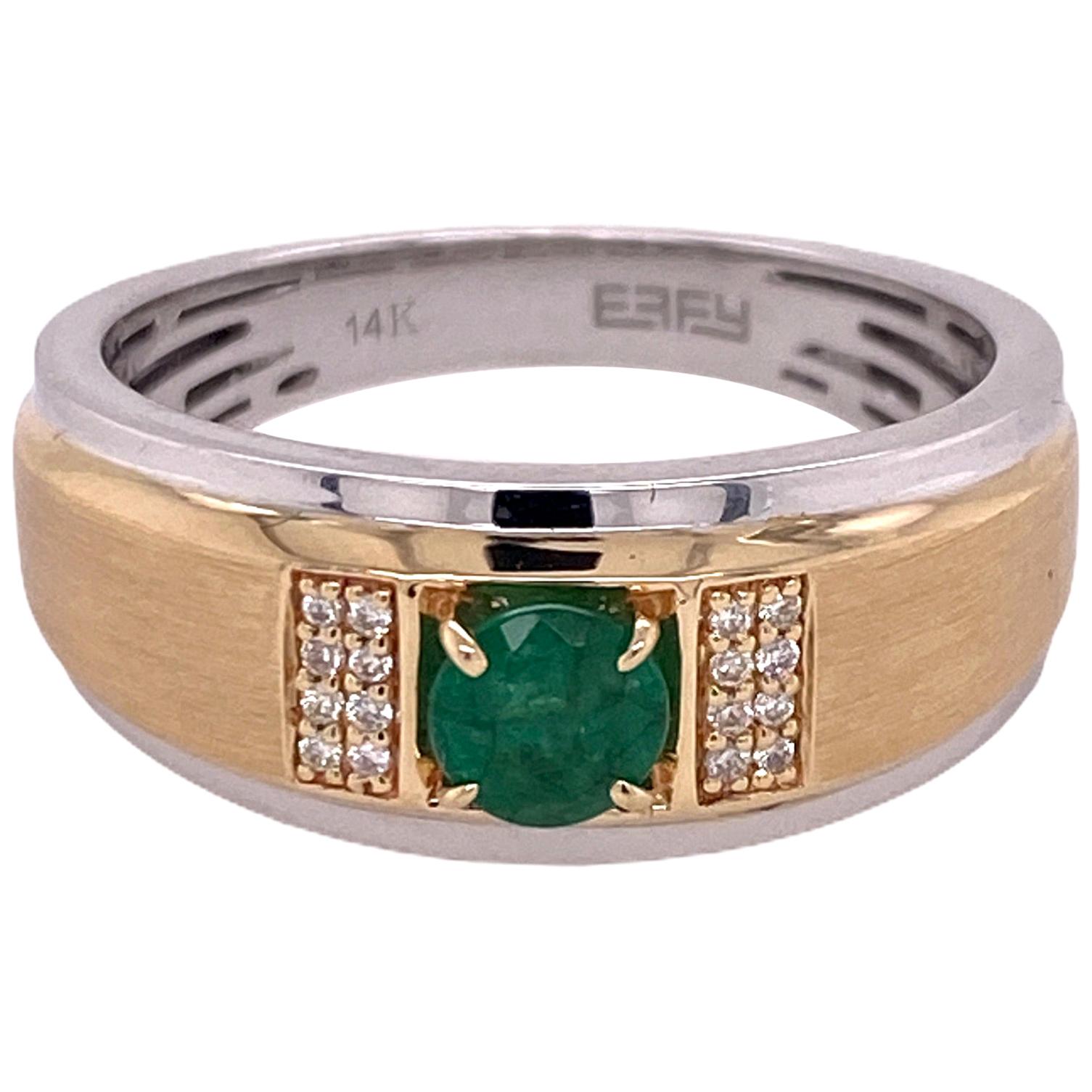 Effy Men
s Emerald Diamond 14 Karat Two-Tone Ring