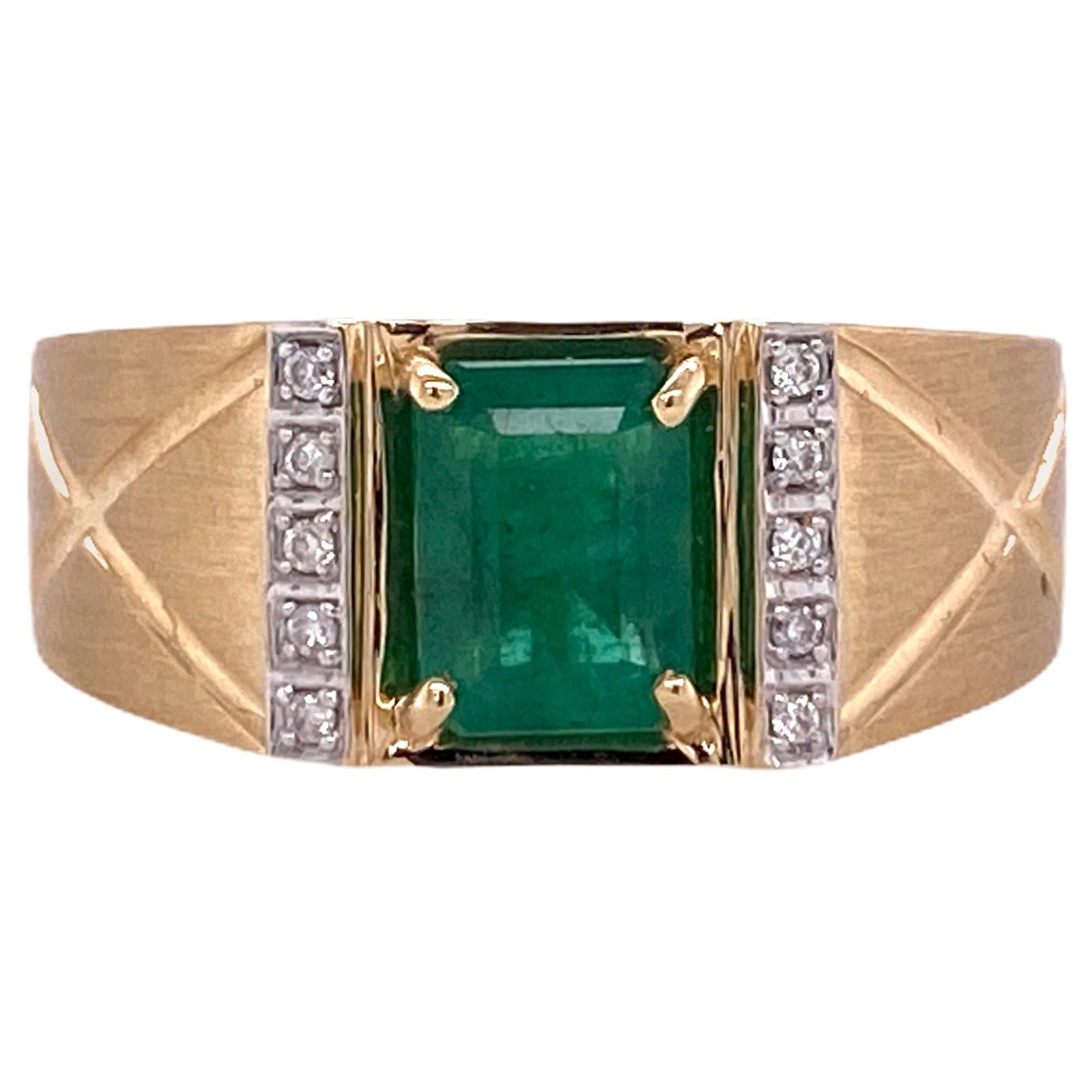 Effy Men's Emerald Diamond 14 Karat Yellow Gold Ring
