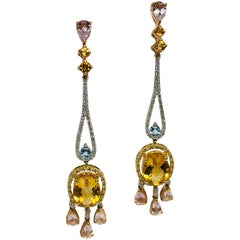 Effy Morganite Citrine Topaz Diamond Chandelier Earrings