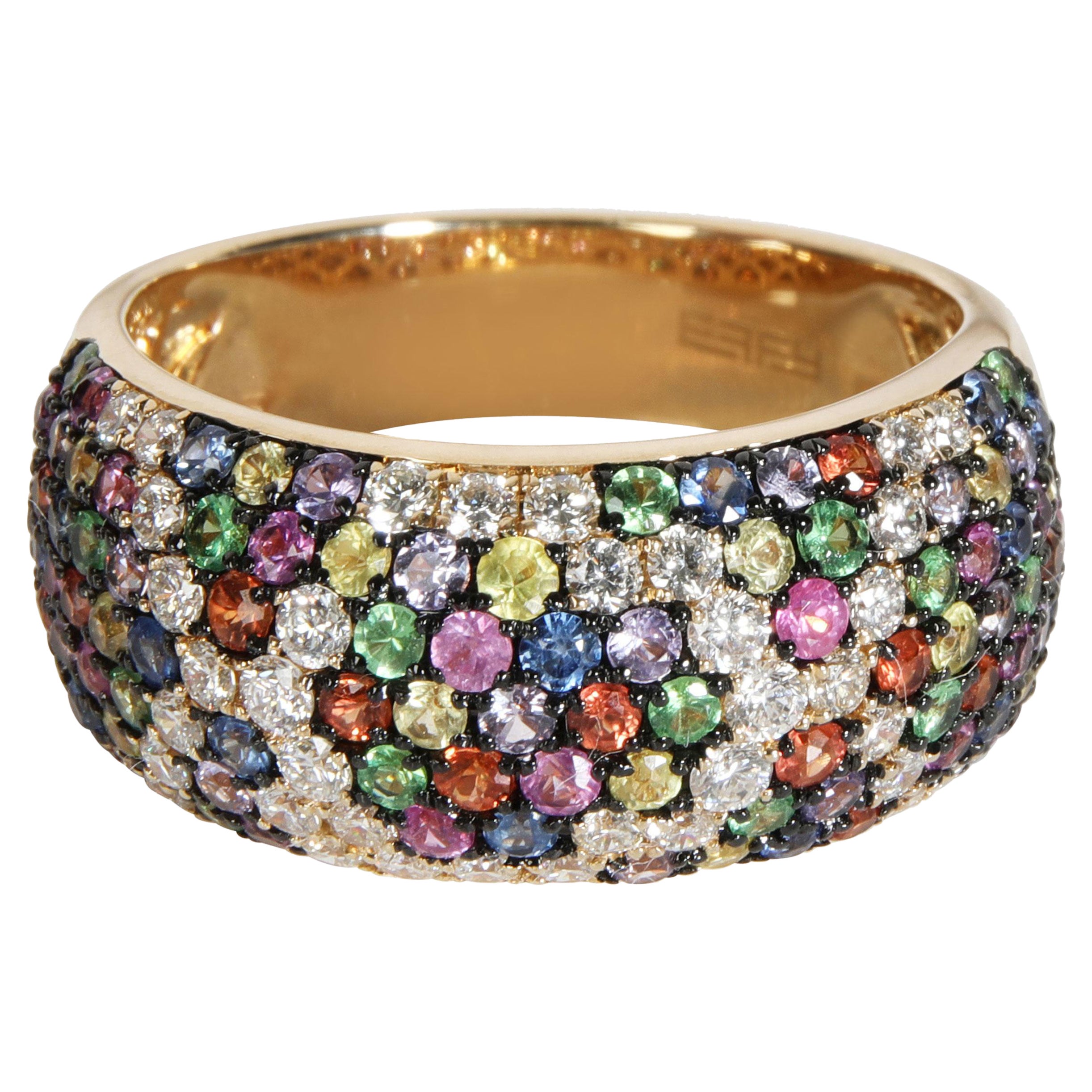 Kuppelring mit flauschigem, mehrfarbigem Saphir und Diamant aus 14K Gelbgold-Misch 0,53 Karat