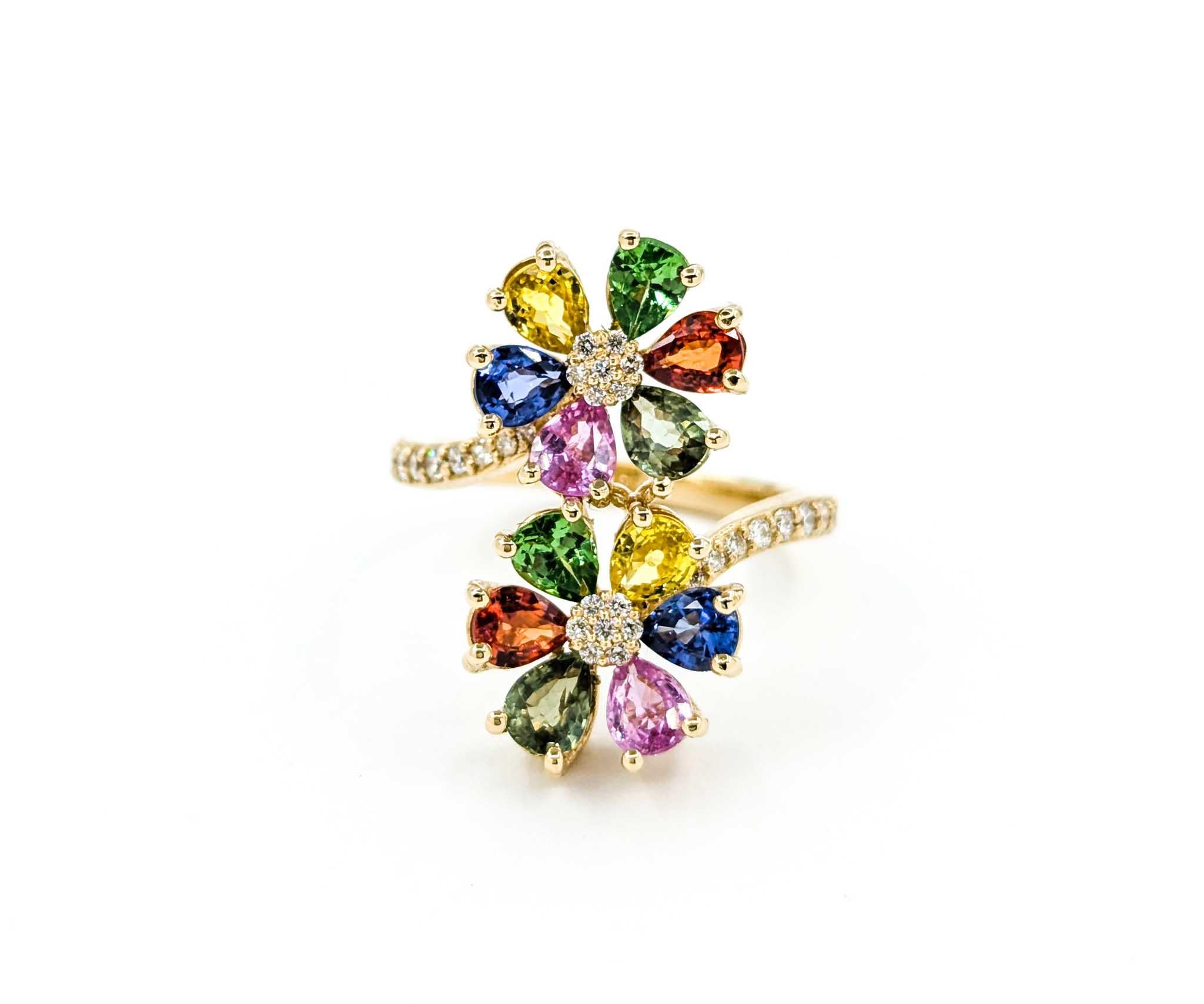 EFFY Multi-Colored Sapphire Floral Moi et Toi Ring in Yellow Gold 5