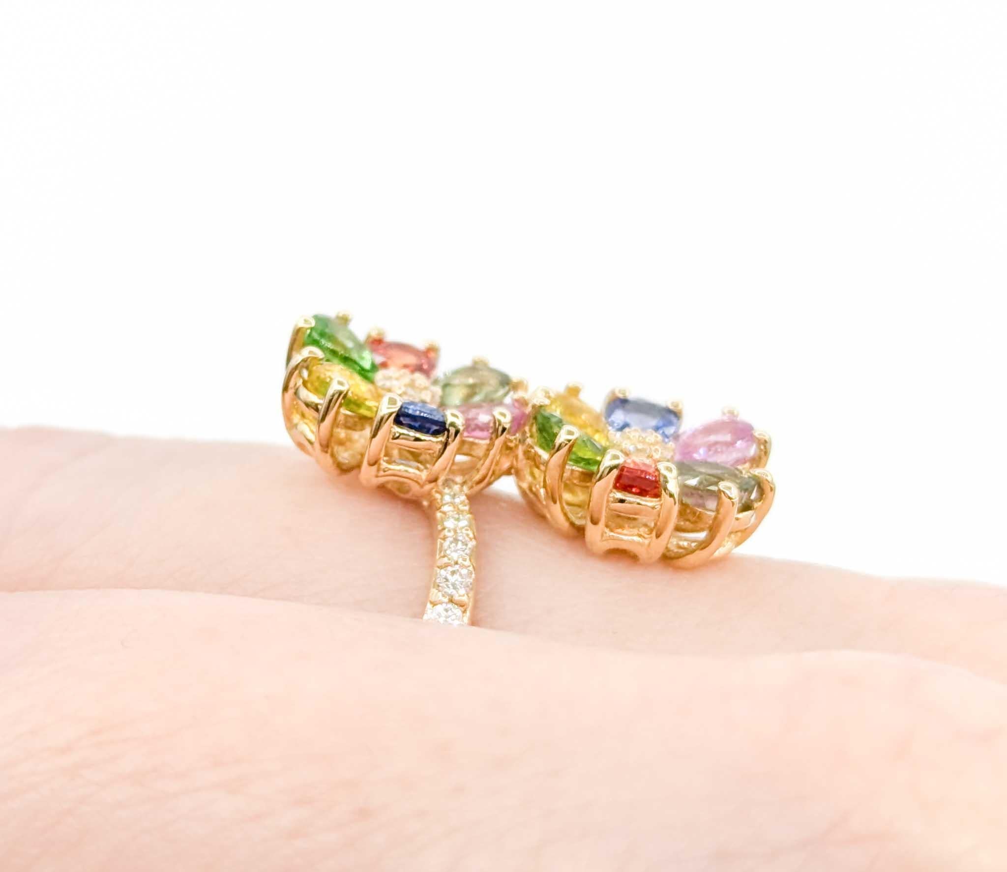Multi-Colored Sapphire Ring in 14k Yellow Gold

This beautiful EFFY brand flower ring is crafted in 14k yellow gold and features 3.00ctw multi-colored sapphire centerpiece. The colorful stones are complemented by 0.27ctw of round diamonds, adding
