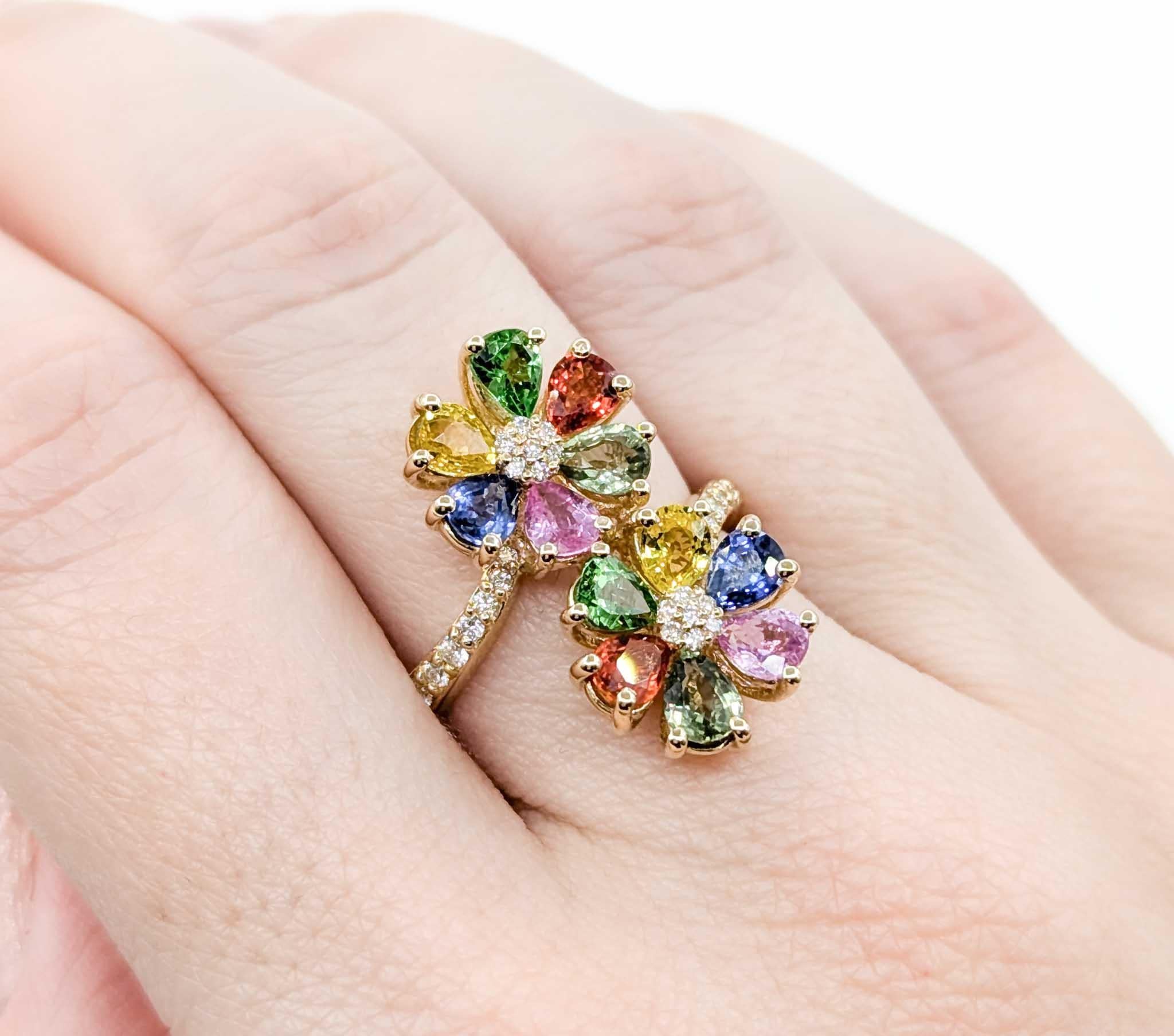 Pear Cut EFFY Multi-Colored Sapphire Floral Moi et Toi Ring in Yellow Gold