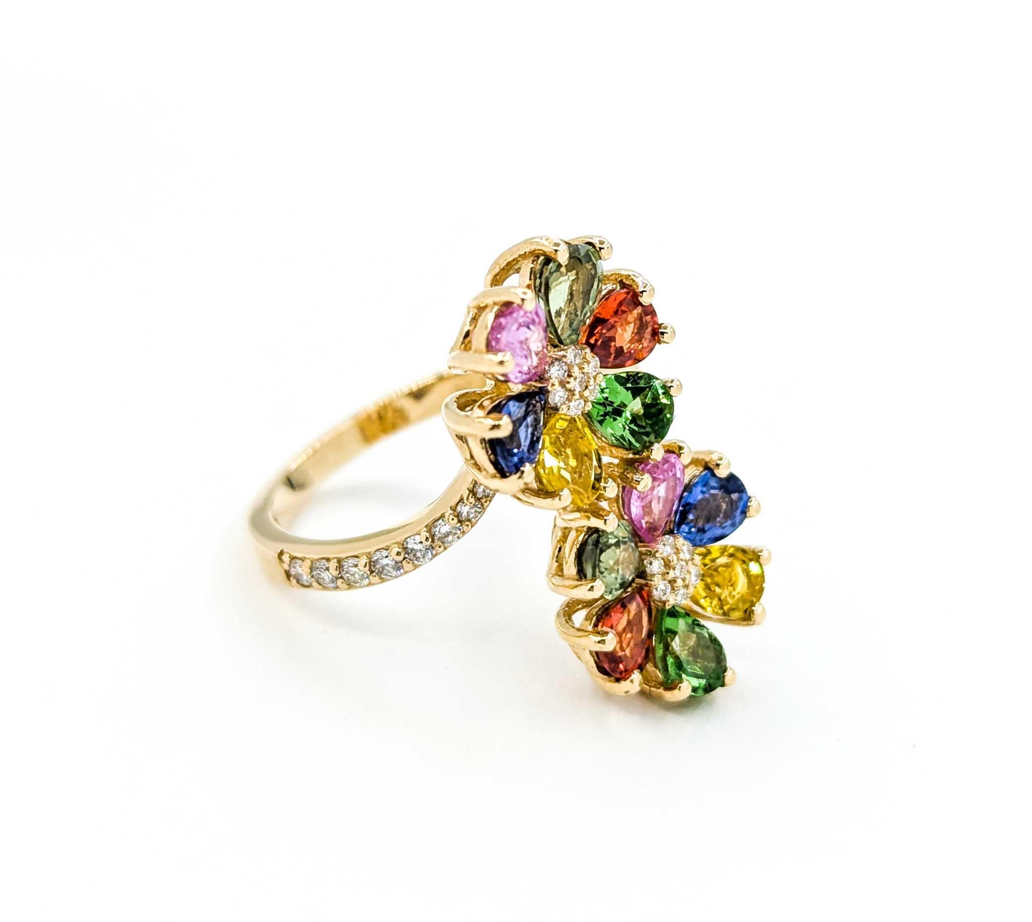 Women's EFFY Multi-Colored Sapphire Floral Moi et Toi Ring in Yellow Gold