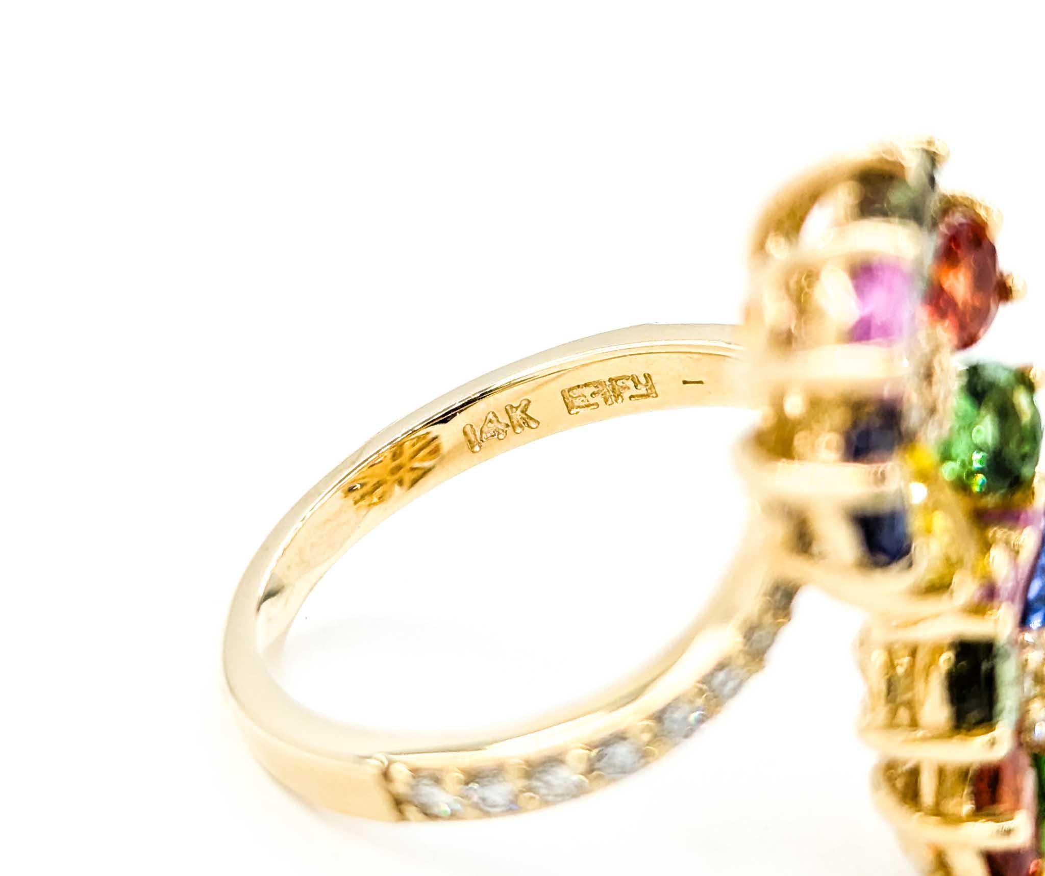 EFFY Multi-Colored Sapphire Floral Moi et Toi Ring in Yellow Gold 1