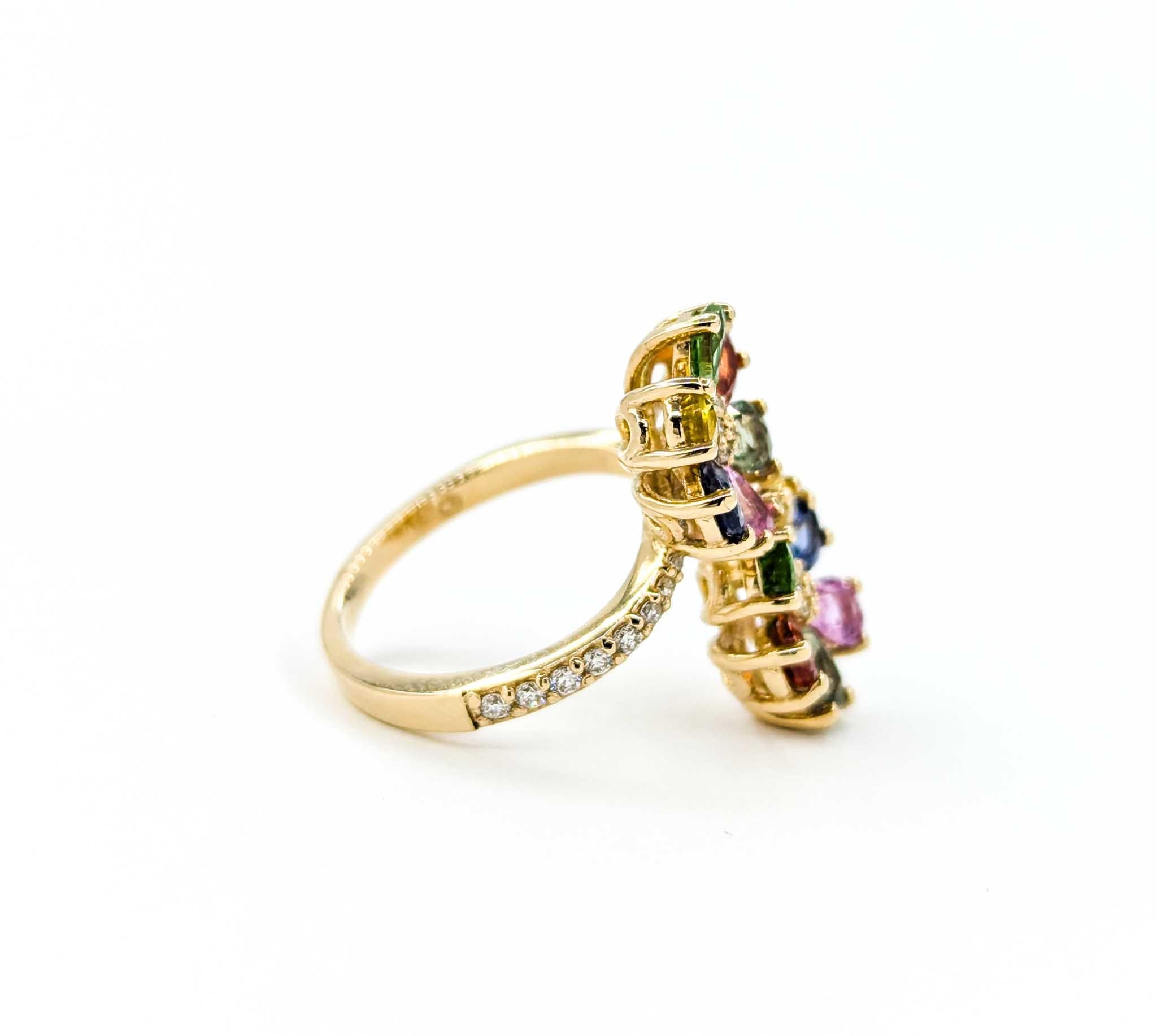 EFFY Multi-Colored Sapphire Floral Moi et Toi Ring in Yellow Gold 2