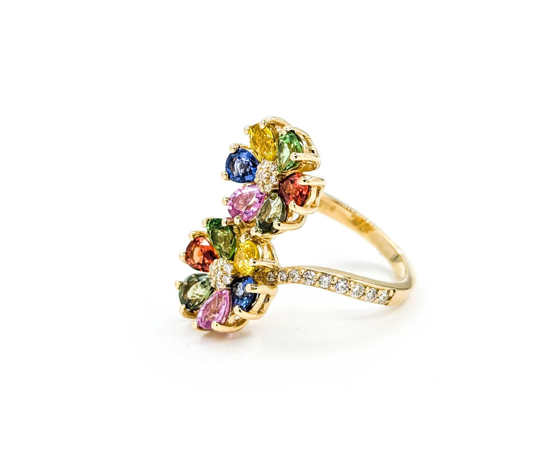EFFY Multi-Colored Sapphire Floral Moi et Toi Ring in Yellow Gold 4