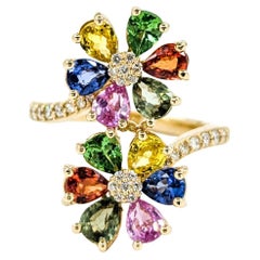 Anillo EFFY Moi et Toi Floral Zafiro Multicolor en Oro Amarillo