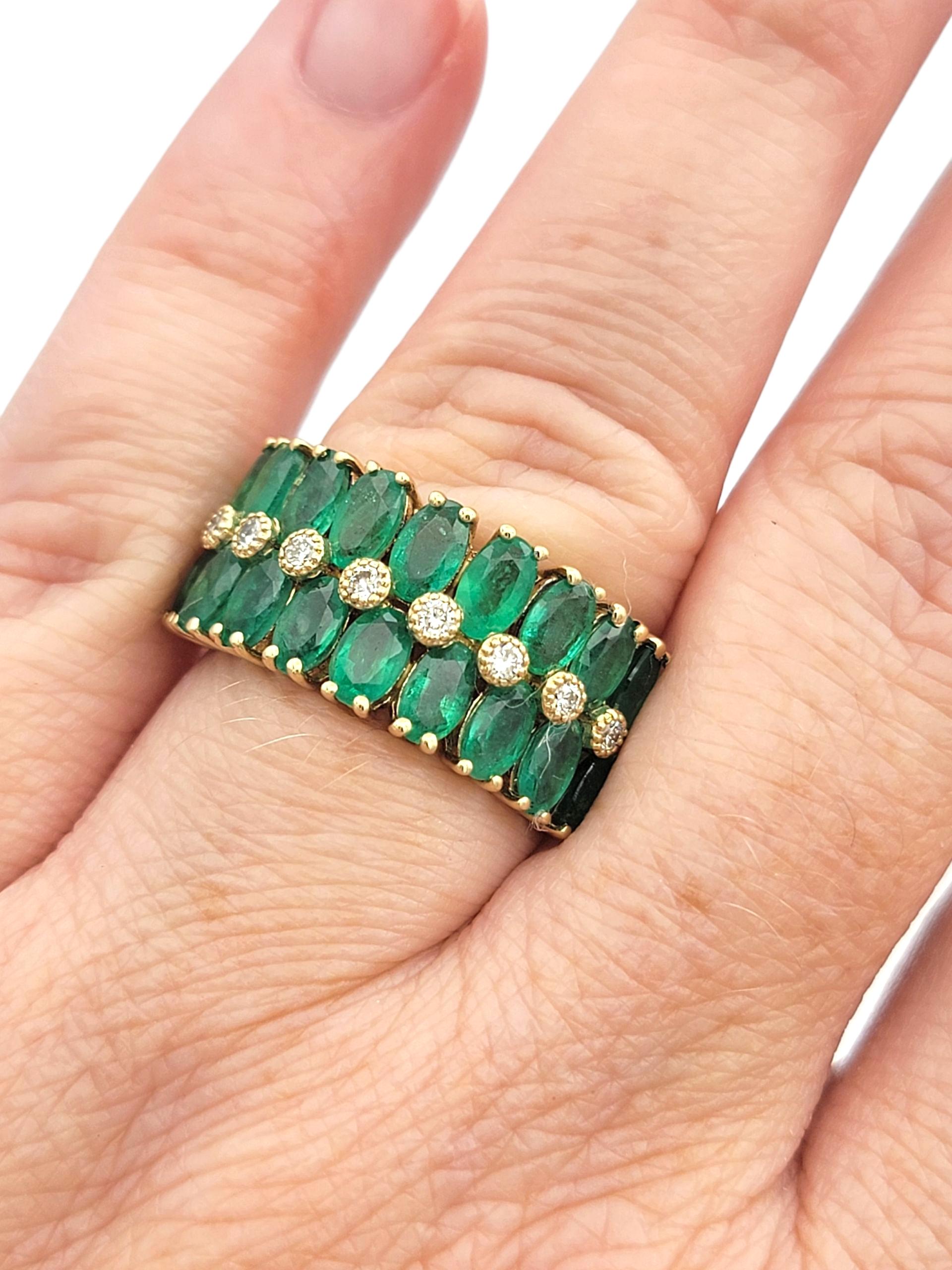 Effy - Bague en or jaune 14 carats avec émeraude ovale à plusieurs rangs et diamant rond en vente 4