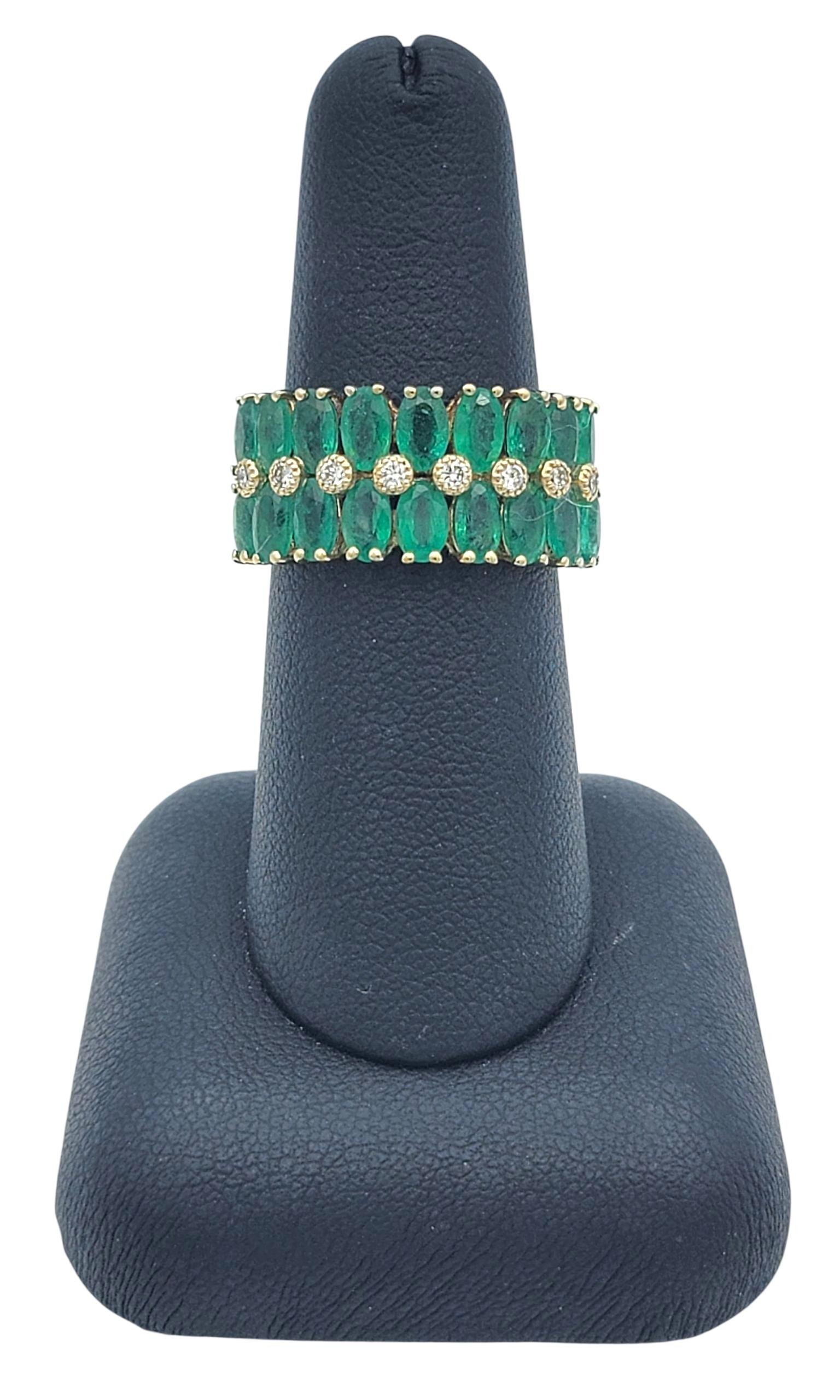 Effy - Bague en or jaune 14 carats avec émeraude ovale à plusieurs rangs et diamant rond en vente 5