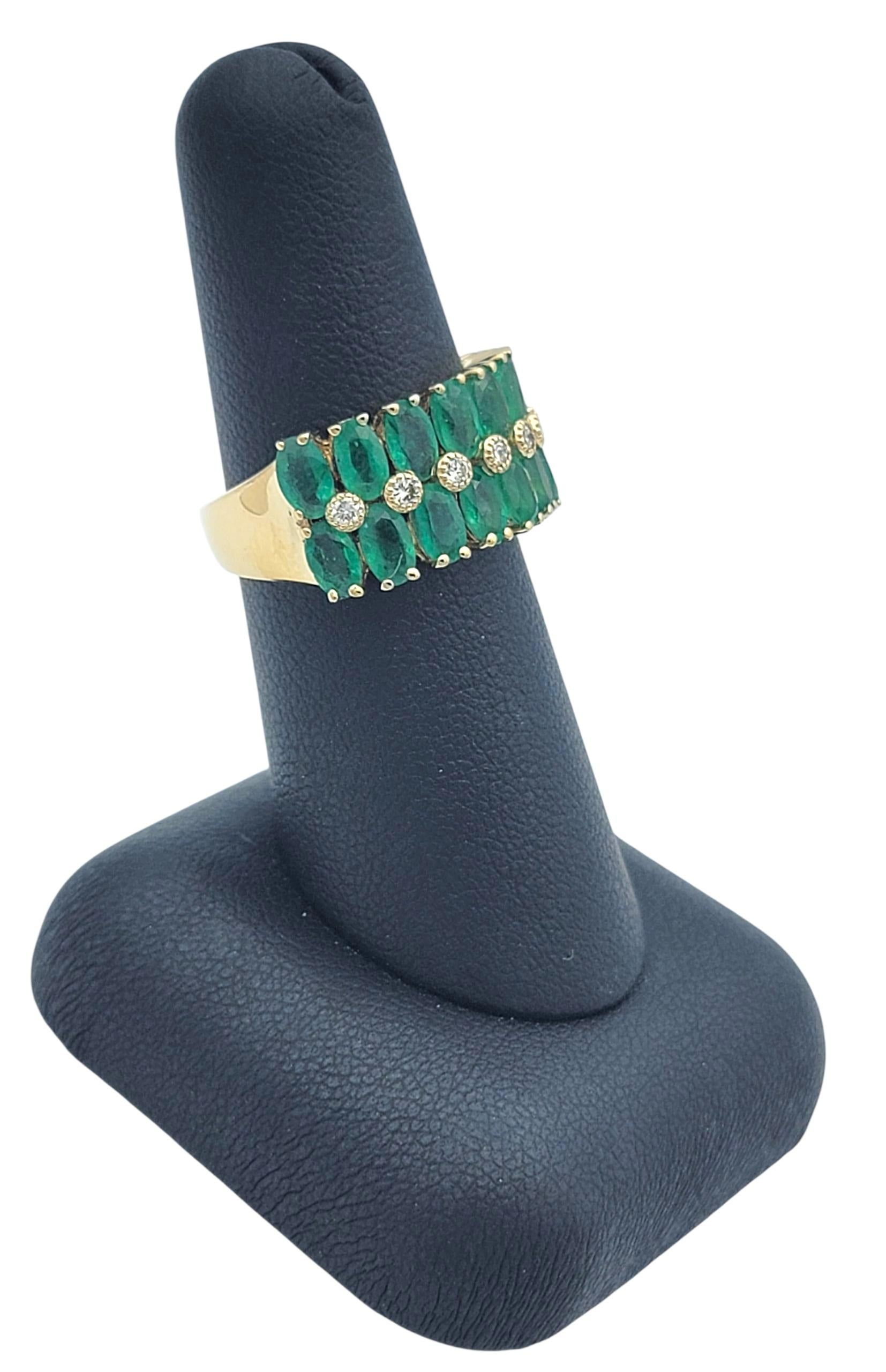 Effy - Bague en or jaune 14 carats avec émeraude ovale à plusieurs rangs et diamant rond en vente 6