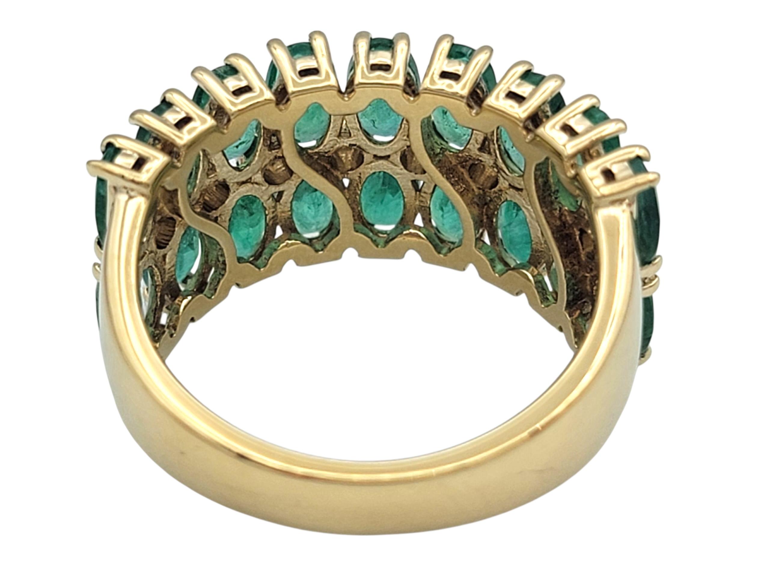 Effy - Bague en or jaune 14 carats avec émeraude ovale à plusieurs rangs et diamant rond Pour femmes en vente