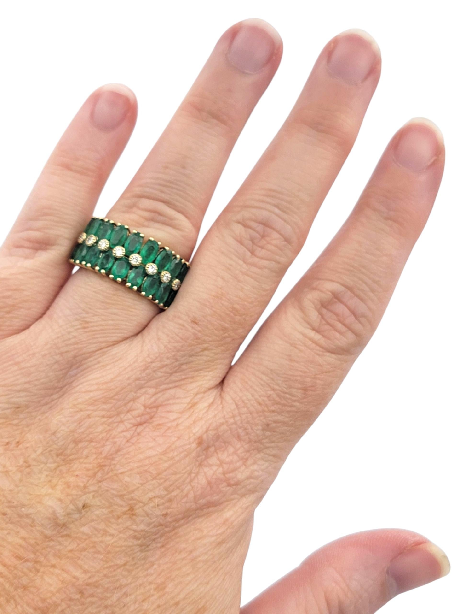 Effy - Bague en or jaune 14 carats avec émeraude ovale à plusieurs rangs et diamant rond en vente 3