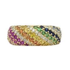 Effy Mehrfarbiger Saphir und Diamant Regenbogen Band Ring 14K Gelbgold