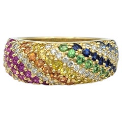 Effy Mehrfarbiger Saphir und Diamant Regenbogen Band Ring 14K Gelbgold