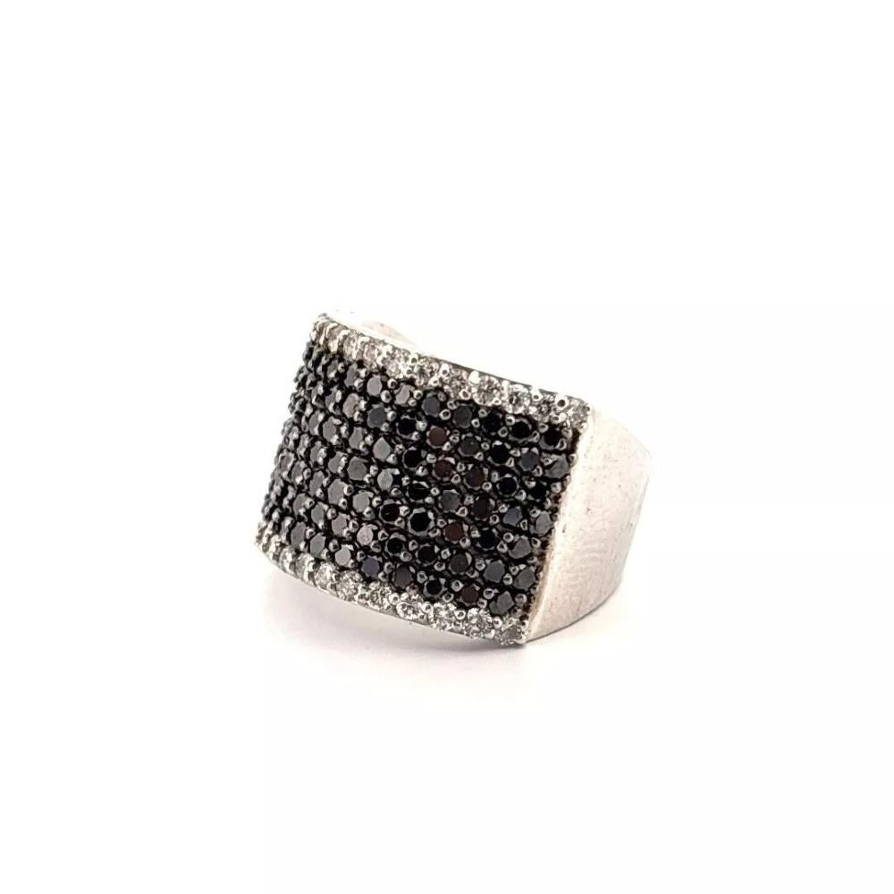 Round Cut Effy Natural Black & White Diamond 18K White Gold 3.50CTW Caviar Band Ring Sz 8 For Sale