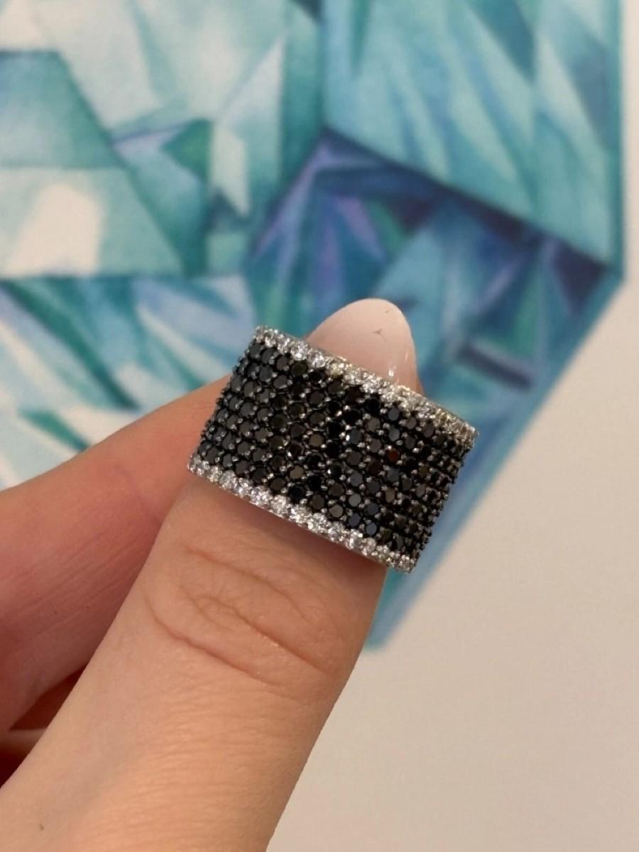 Effy Natural Black & White Diamond 18K White Gold 3.50CTW Caviar Band Ring Sz 8 For Sale 1