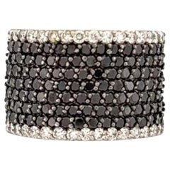 Effy Natural Black & White Diamond 18K White Gold 3.50CTW Caviar Band Ring Sz 8