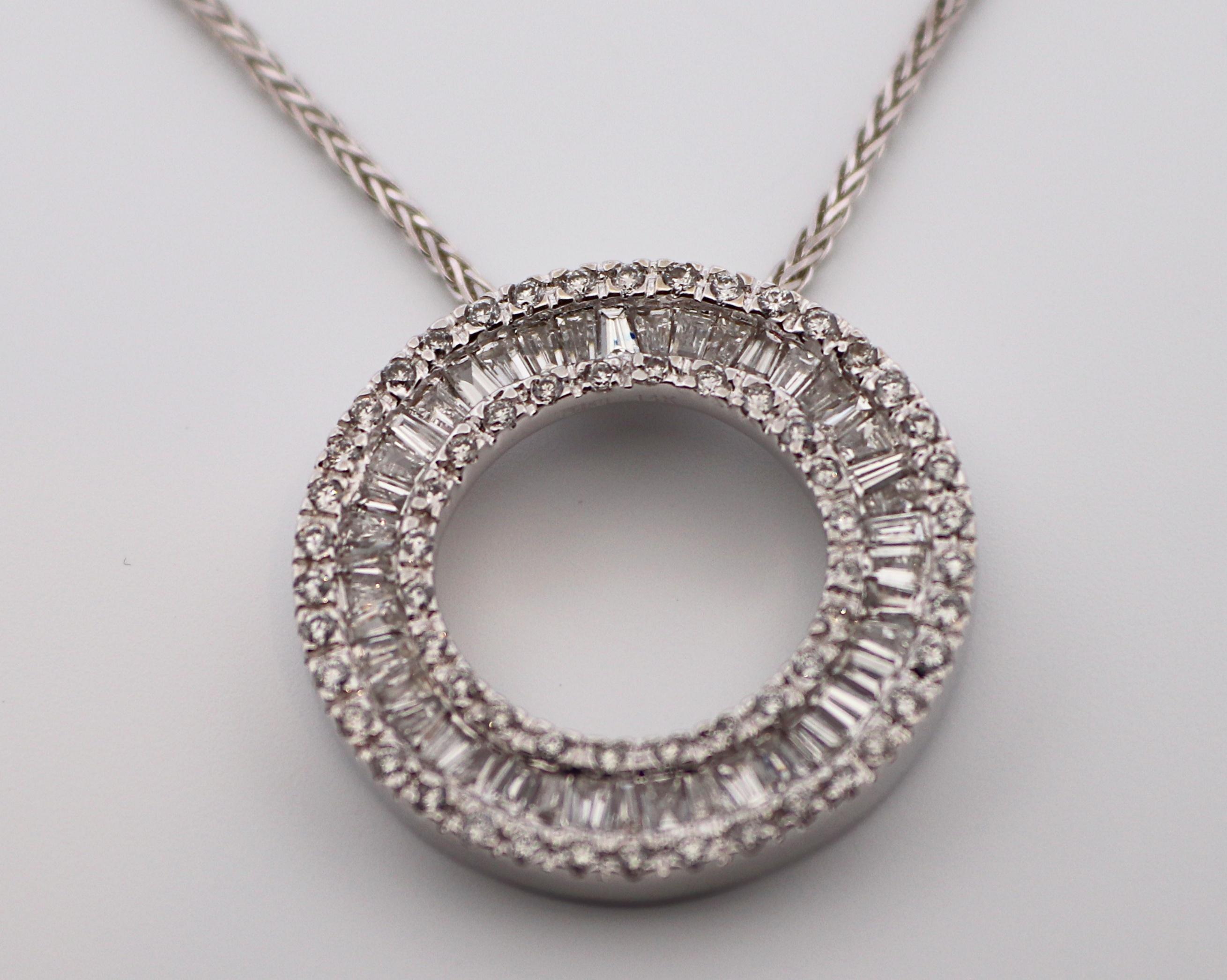 Mixed Cut EFFY Natural Diamond, 14K White Gold Circle Pendant For Sale