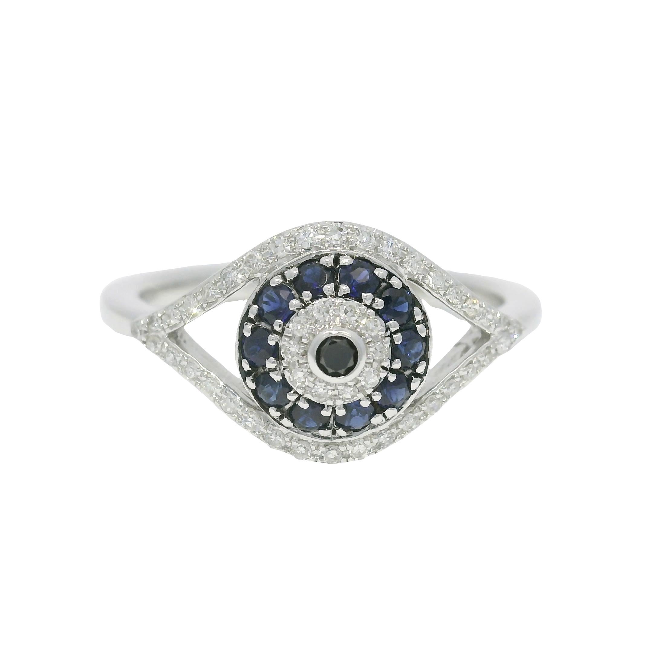 Effy Natural Diamond & Sapphire 14-Karat Evil Eye Ring In Stock (Moderne) im Angebot