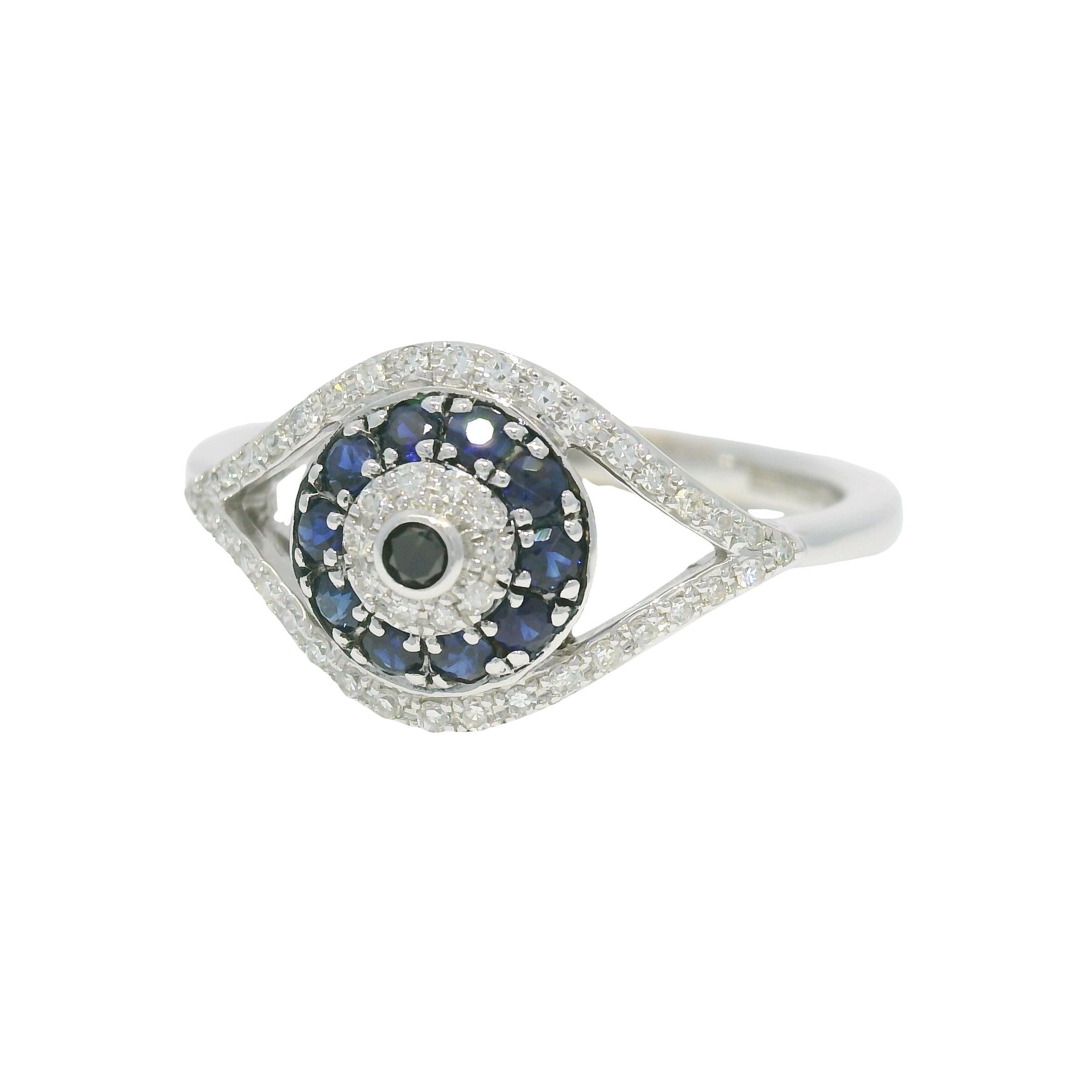 Effy Natural Diamond & Sapphire 14-Karat Evil Eye Ring In Stock im Zustand „Hervorragend“ im Angebot in Boca Raton, FL