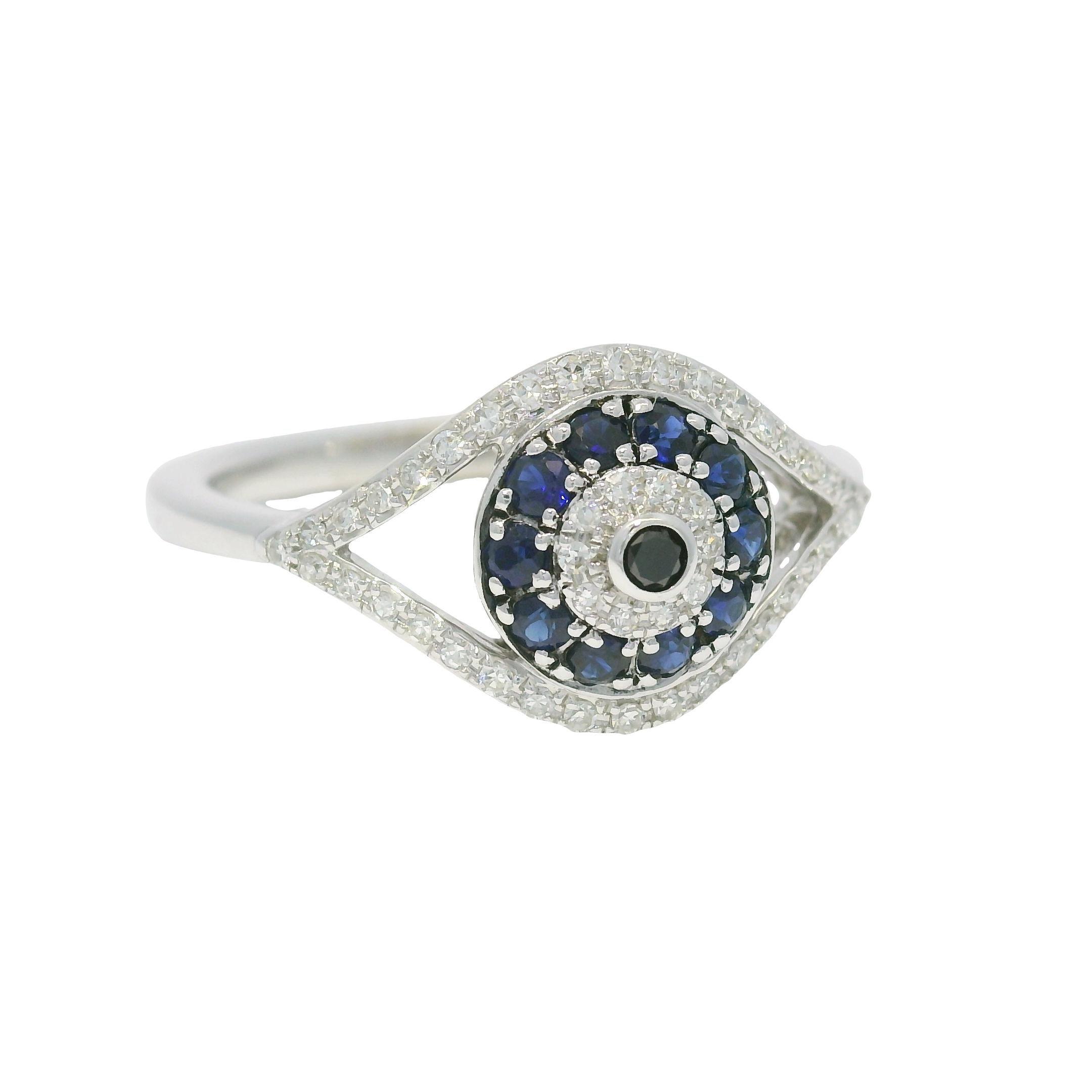 Effy Natural Diamond & Sapphire 14-Karat Evil Eye Ring In Stock Damen im Angebot