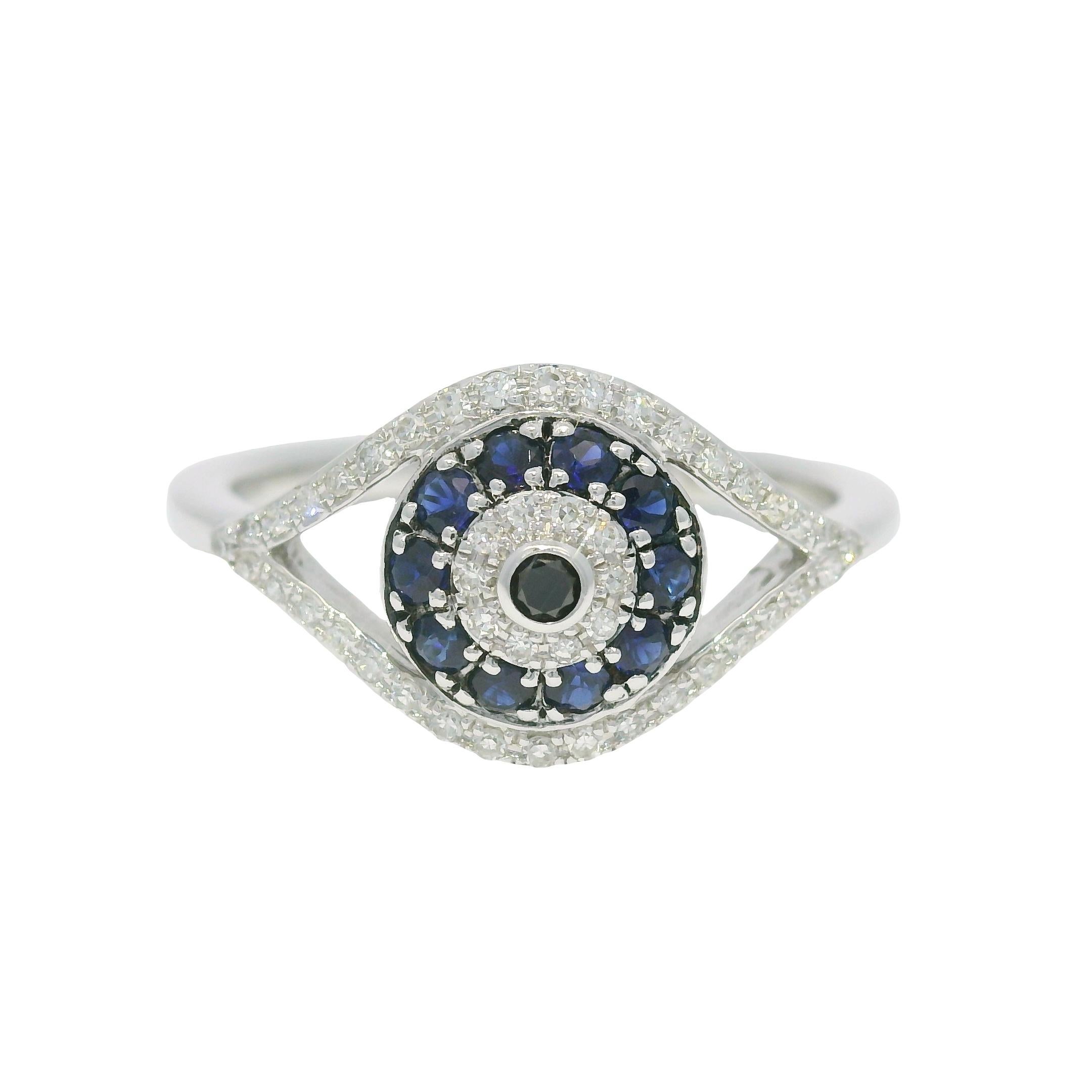 Effy Natural Diamond & Sapphire 14-Karat Evil Eye Ring In Stock im Angebot 1