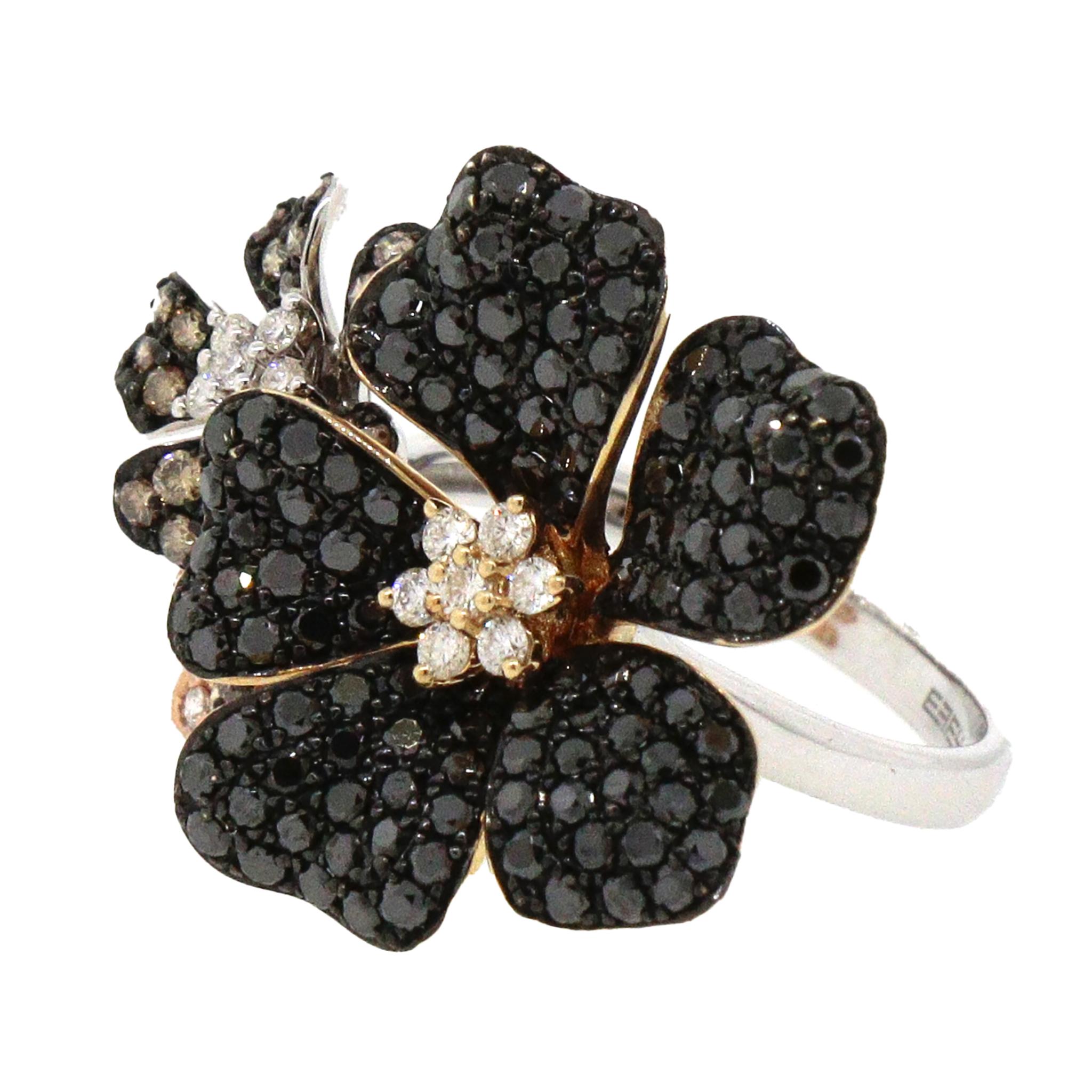 14k Yellow Gold
Black, Espresso and White Diamonds
Approximate: 2.04 ct twd
Ring Size: 7.25
Total Weight: 6.2 grams
Preowned
