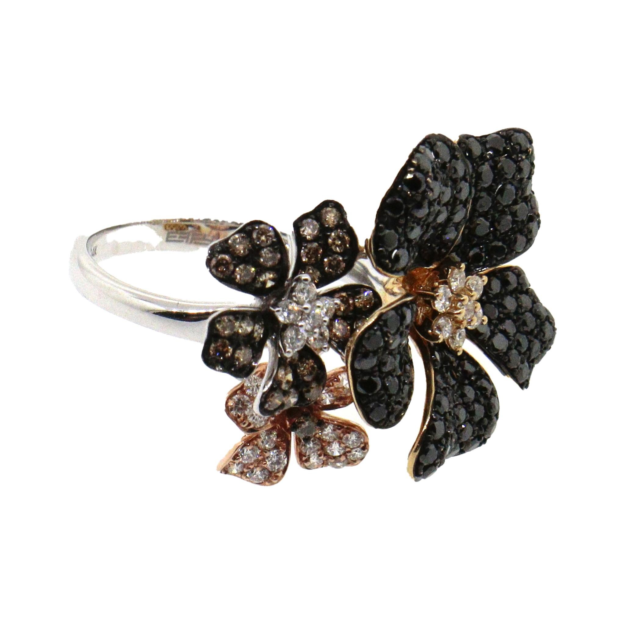 Effy Nature Mehrfarbiger Diamant-Blumenring mit Diamanten (Rundschliff) im Angebot