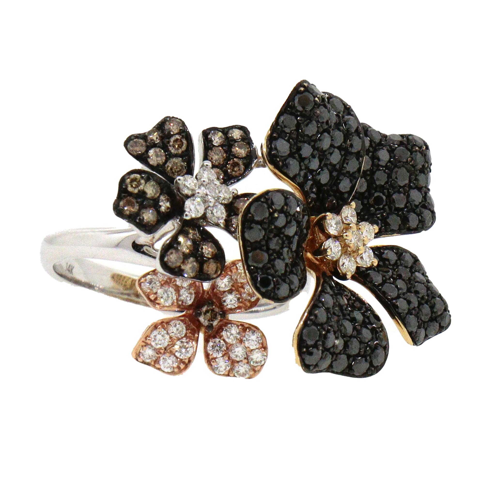 Effy Nature Multi Color Diamond Flower Ring In Good Condition For Sale In New York, NY