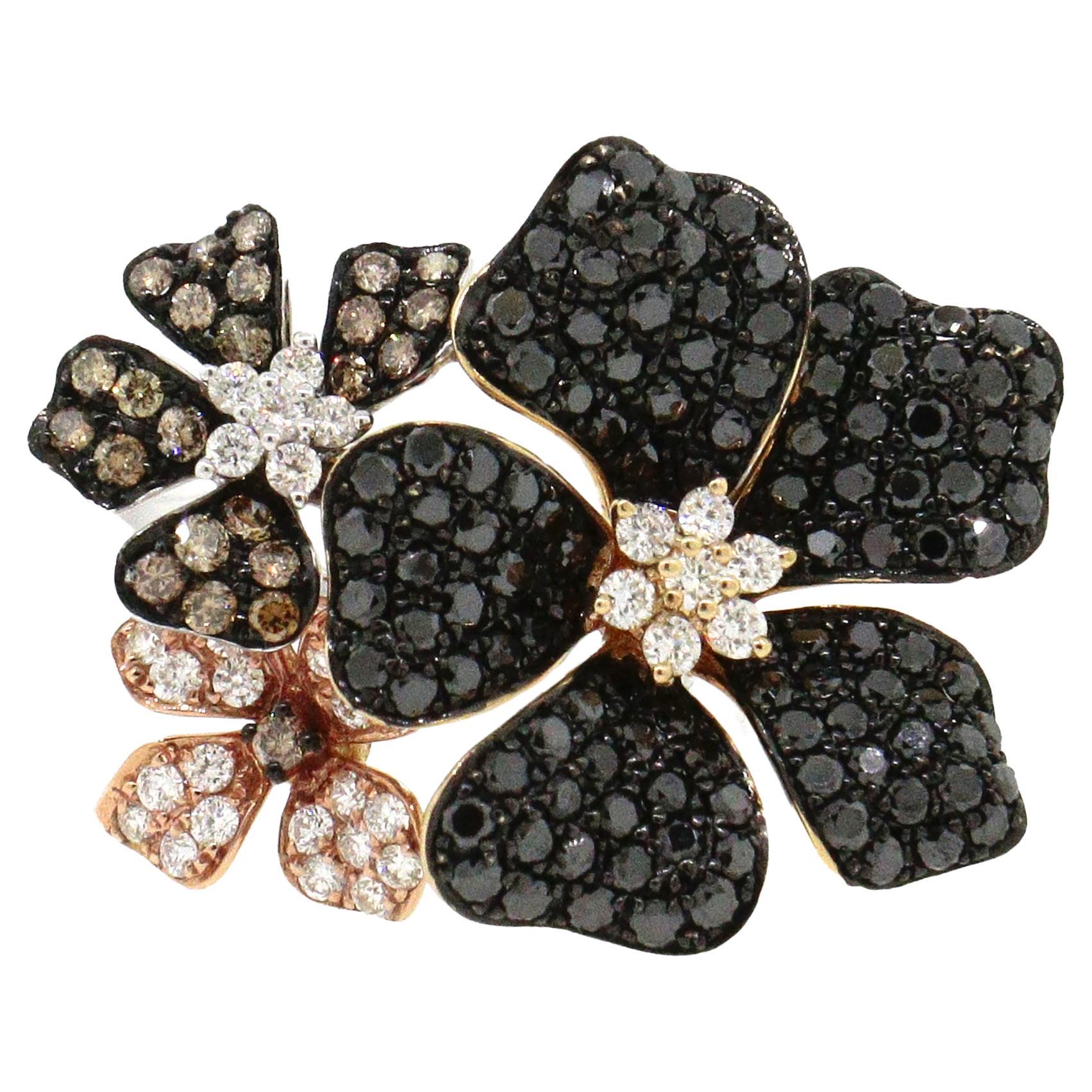 Bague fleur en diamants multicolores « Effy Nature » en vente