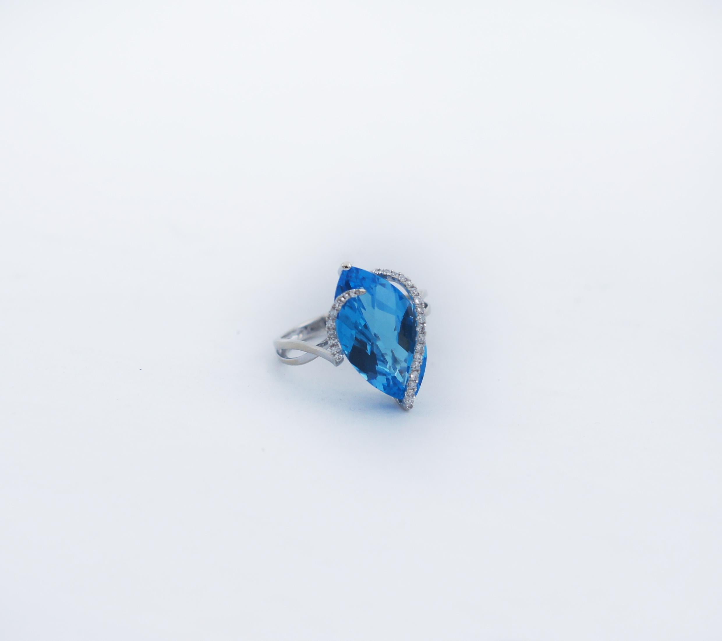 Marquise Cut Effy Ocean Bleu 14K White Gold Blue Topaz & Diamond Ring For Sale