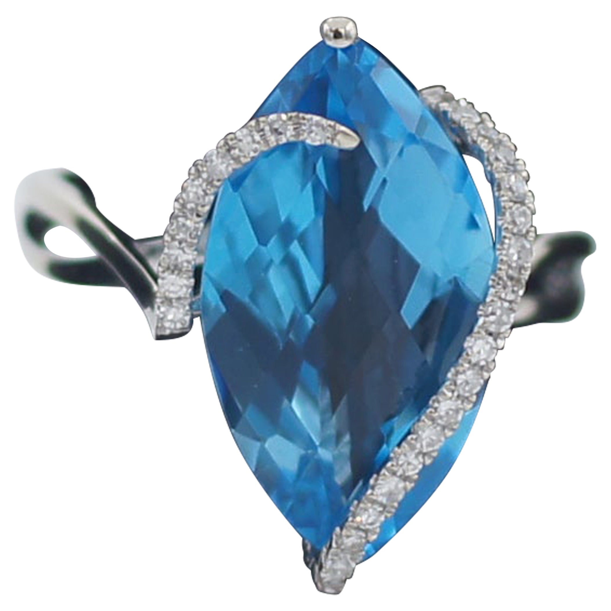 Effy Ocean Bleu 14K White Gold Blue Topaz 
Diamond Ring