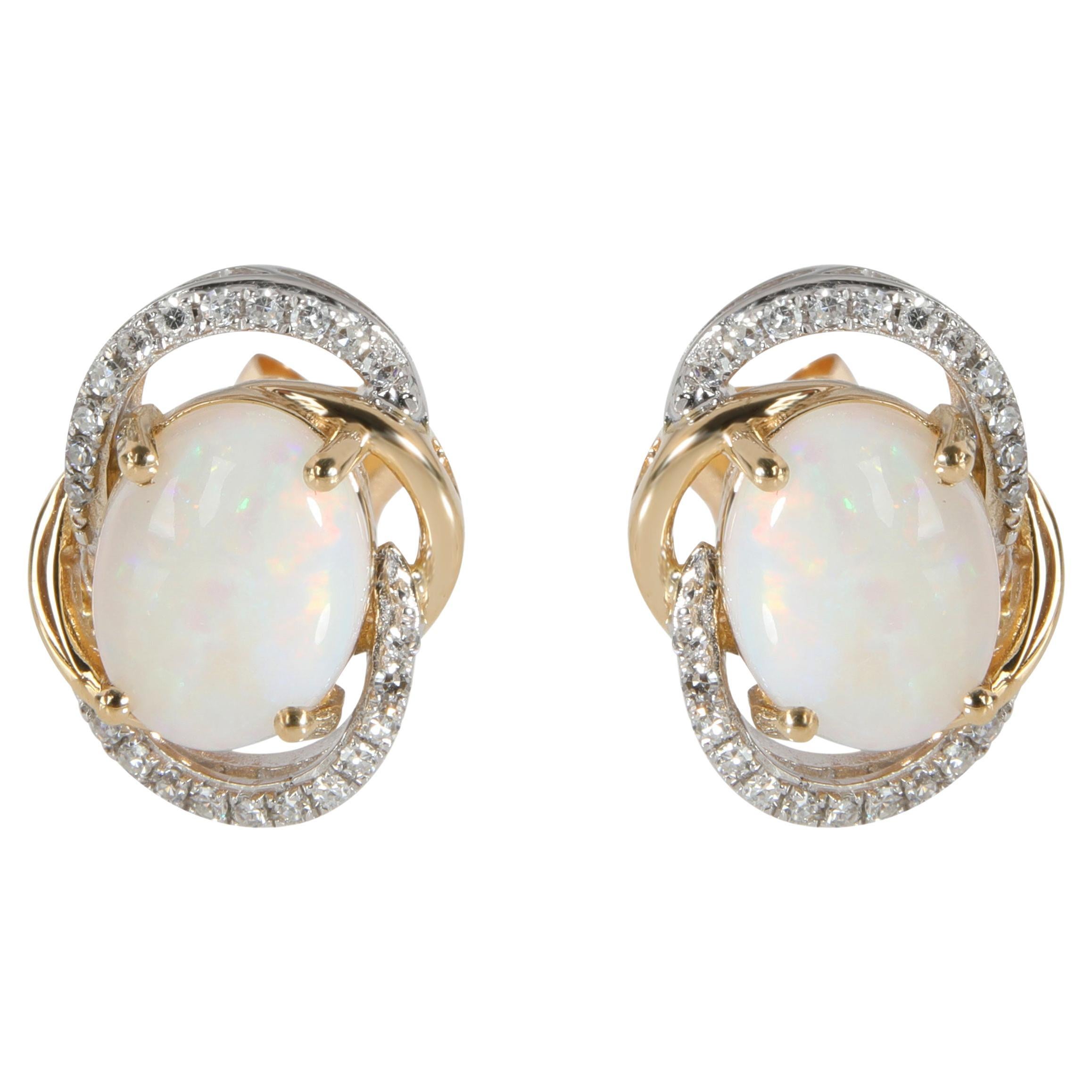 Effy Opal Diamond Stud Earring in 14K Yellow Gold 0.25 CTW