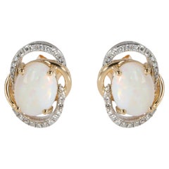 Effy Opal Diamond Stud Earring in 14K Yellow Gold 0.25 CTW