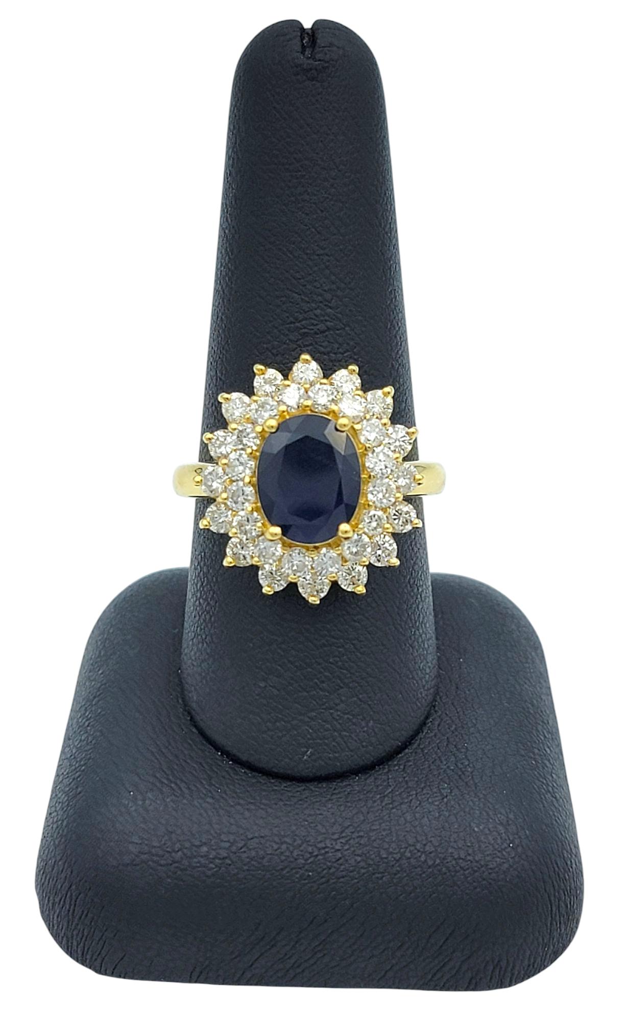 Effy Oval Cut Sapphire and Double Diamond Halo Cocktail Ring in 18 Karat Gold For Sale 5