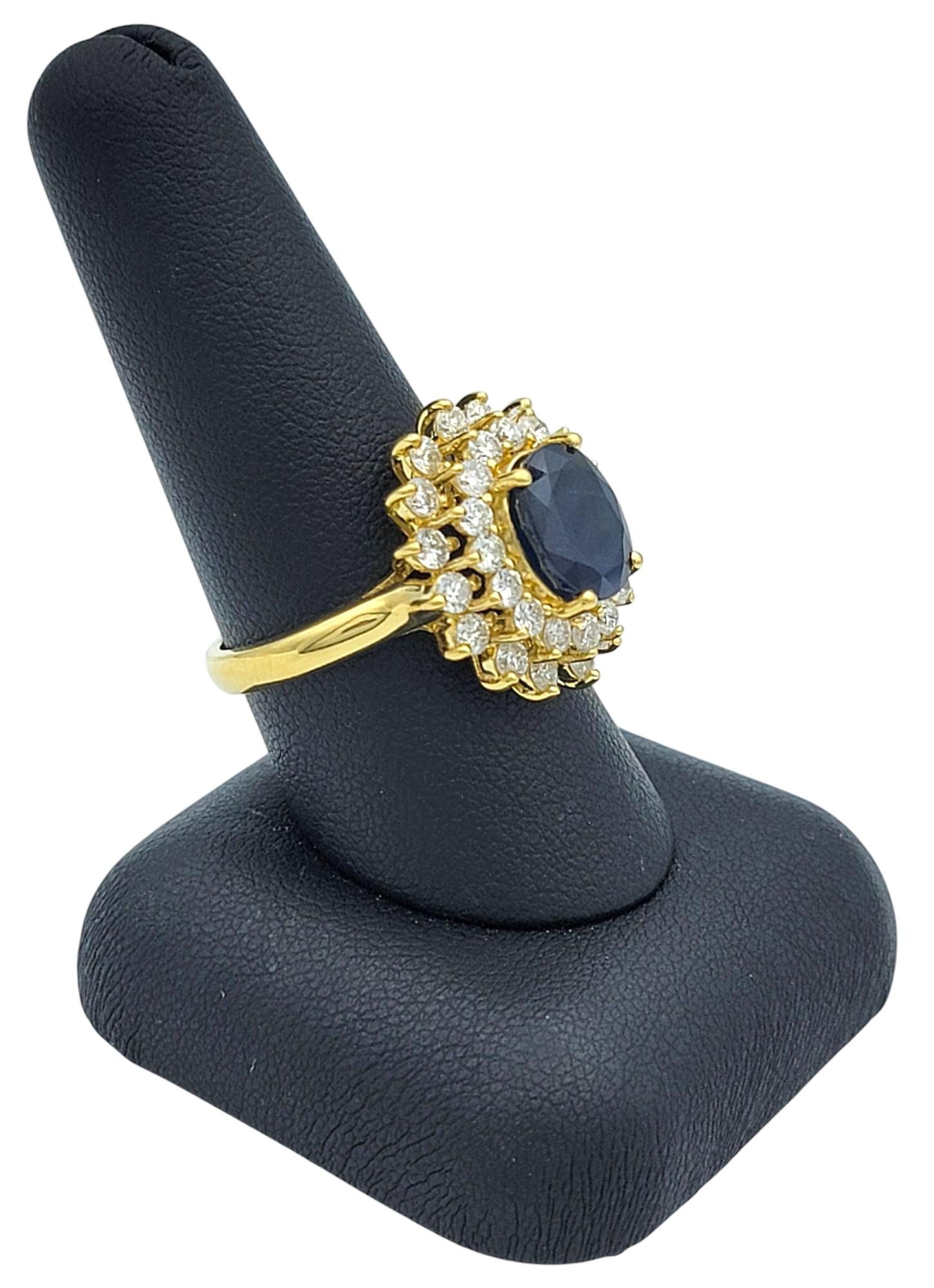 Effy Oval Cut Sapphire and Double Diamond Halo Cocktail Ring in 18 Karat Gold For Sale 6