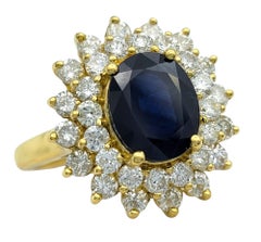 Effy Oval Cut Sapphire and Double Diamond Halo Cocktail Ring in 18 Karat Gold