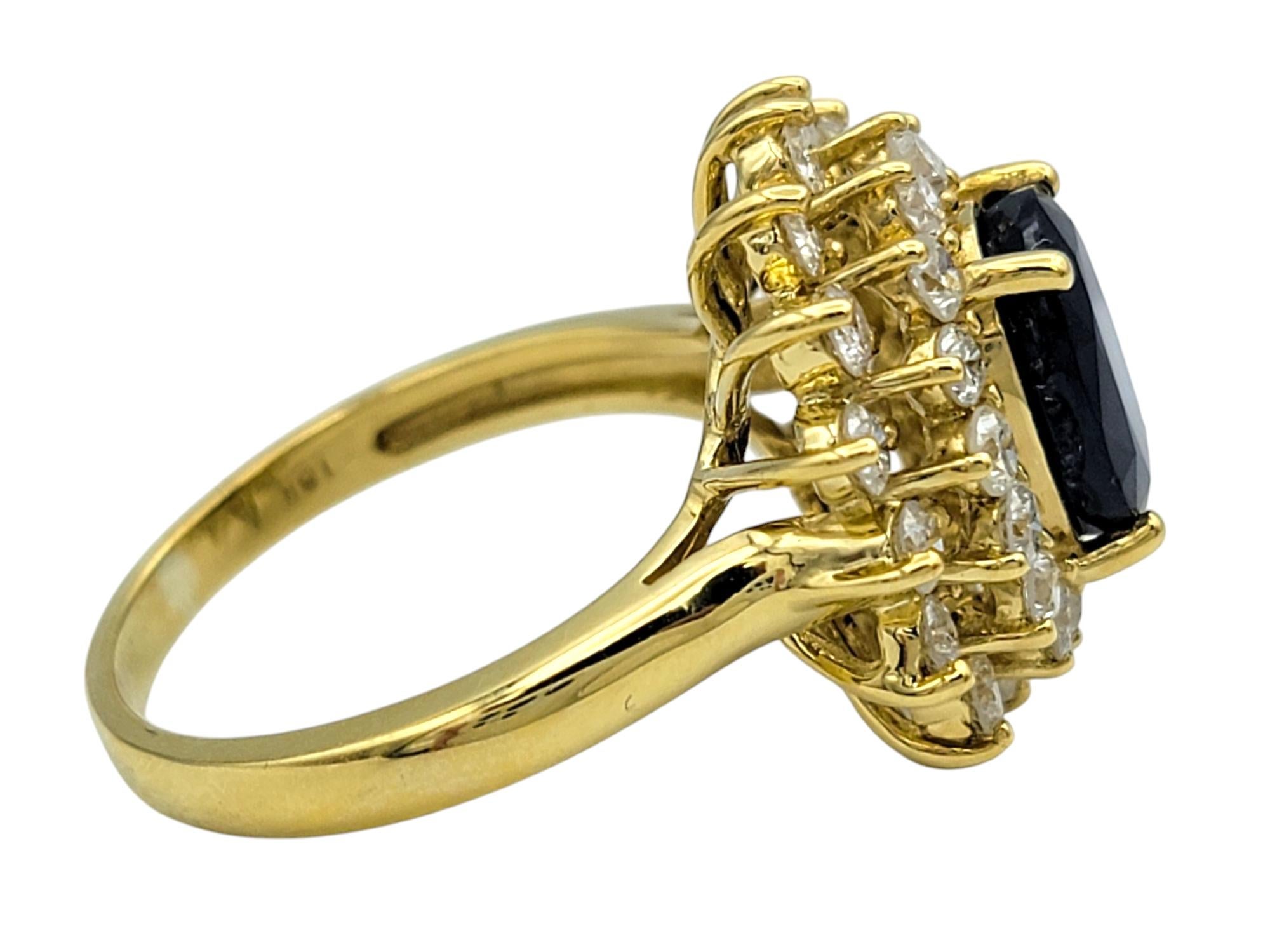 Effy Oval Cut Sapphire and Double Diamond Halo Cocktail Ring in 18 Karat Gold In Good Condition For Sale In Scottsdale, AZ