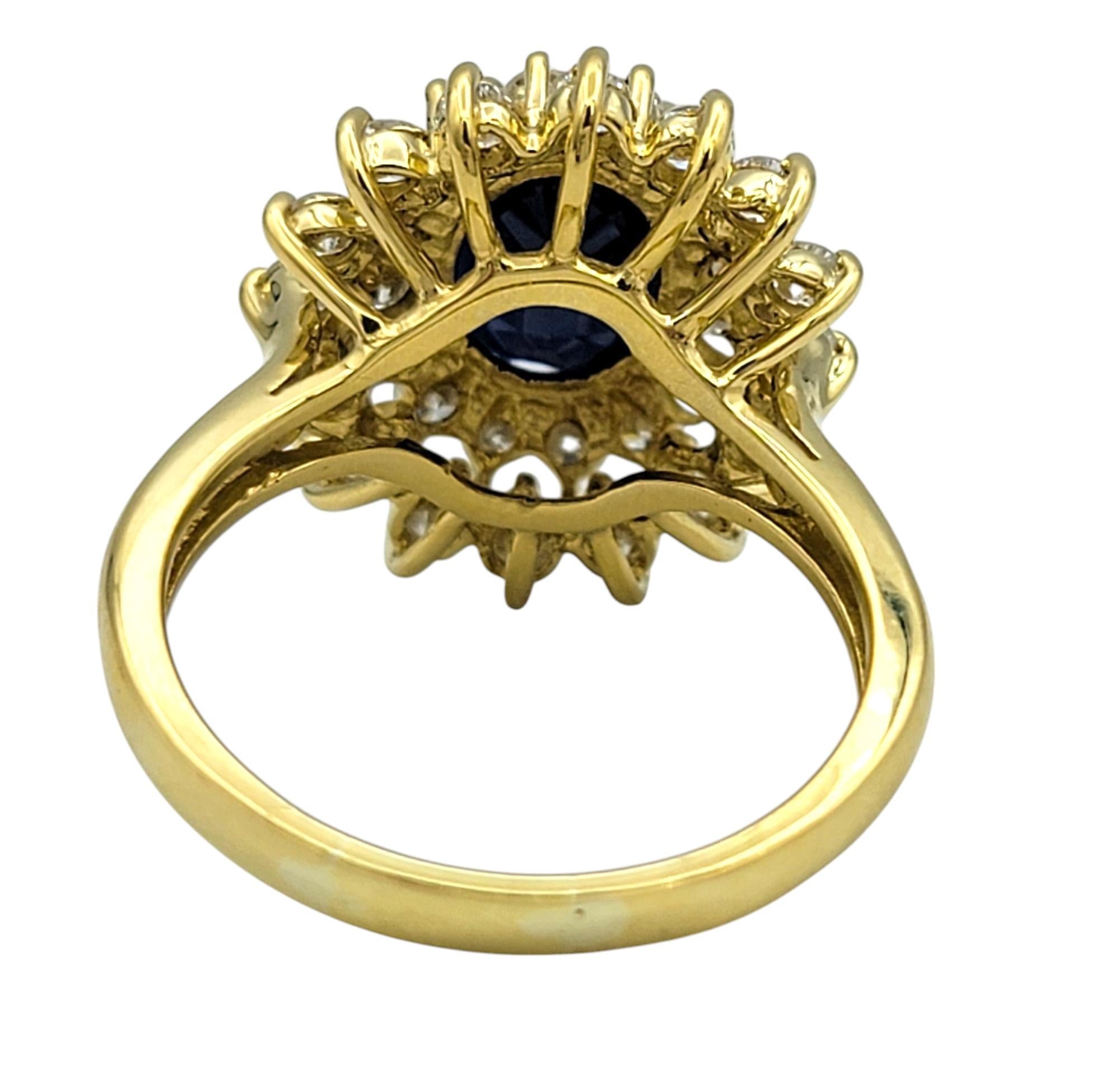 Women's Effy Oval Cut Sapphire and Double Diamond Halo Cocktail Ring in 18 Karat Gold For Sale