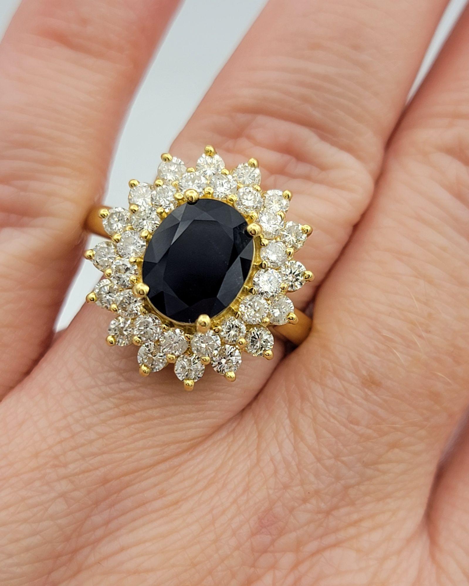 Effy Oval Cut Sapphire and Double Diamond Halo Cocktail Ring in 18 Karat Gold For Sale 4