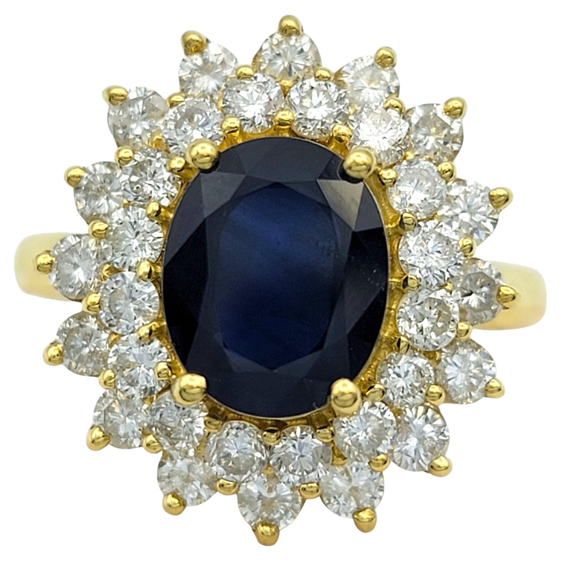 Effy Oval Cut Sapphire and Double Diamond Halo Cocktail Ring in 18 Karat Gold For Sale