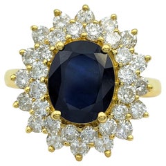 Effy Oval Cut Sapphire and Double Diamond Halo Cocktail Ring in 18 Karat Gold