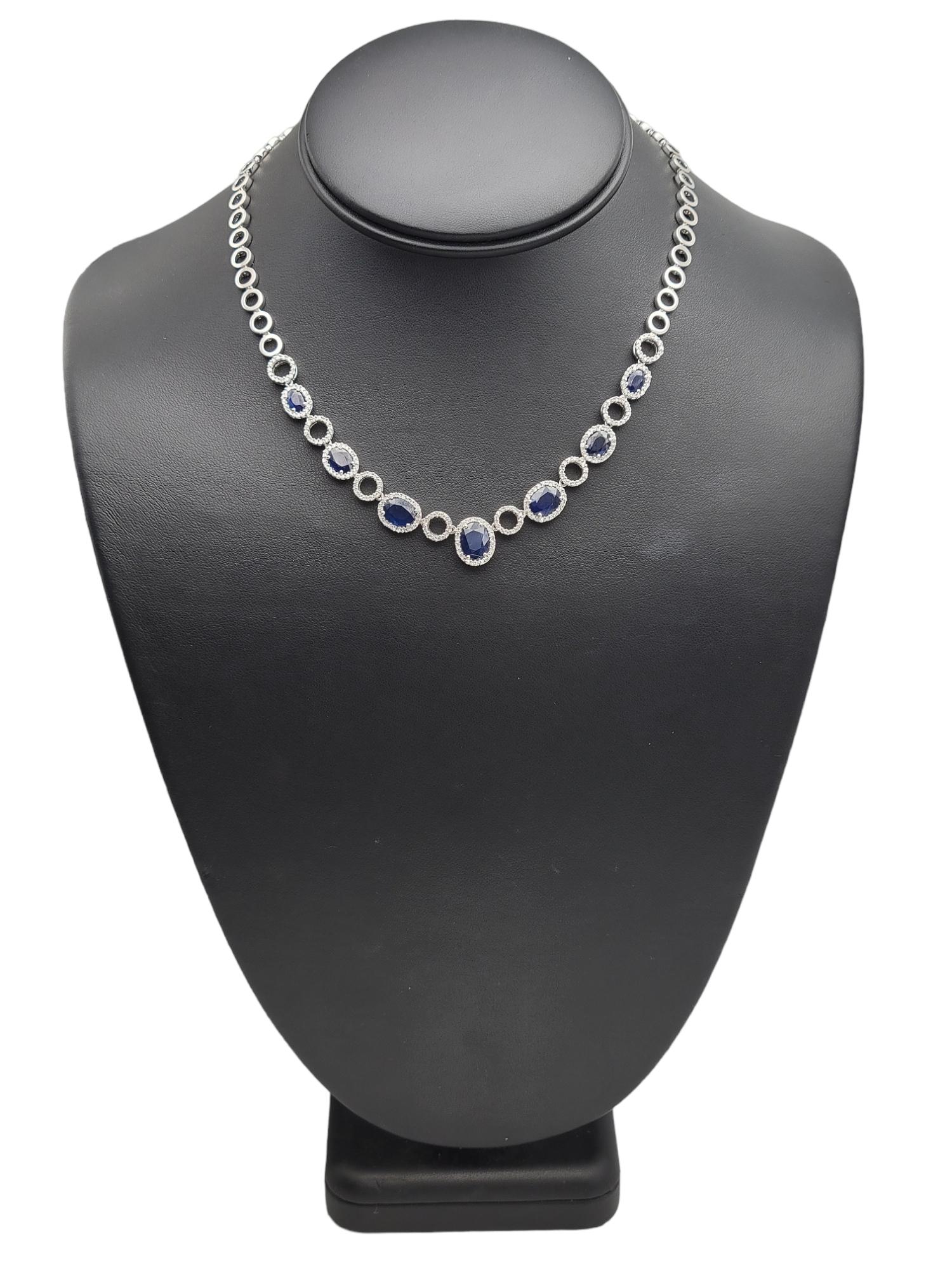 Effy Oval Natural Sapphire & Diamond Station Necklace in 14 Karat White Gold For Sale 6