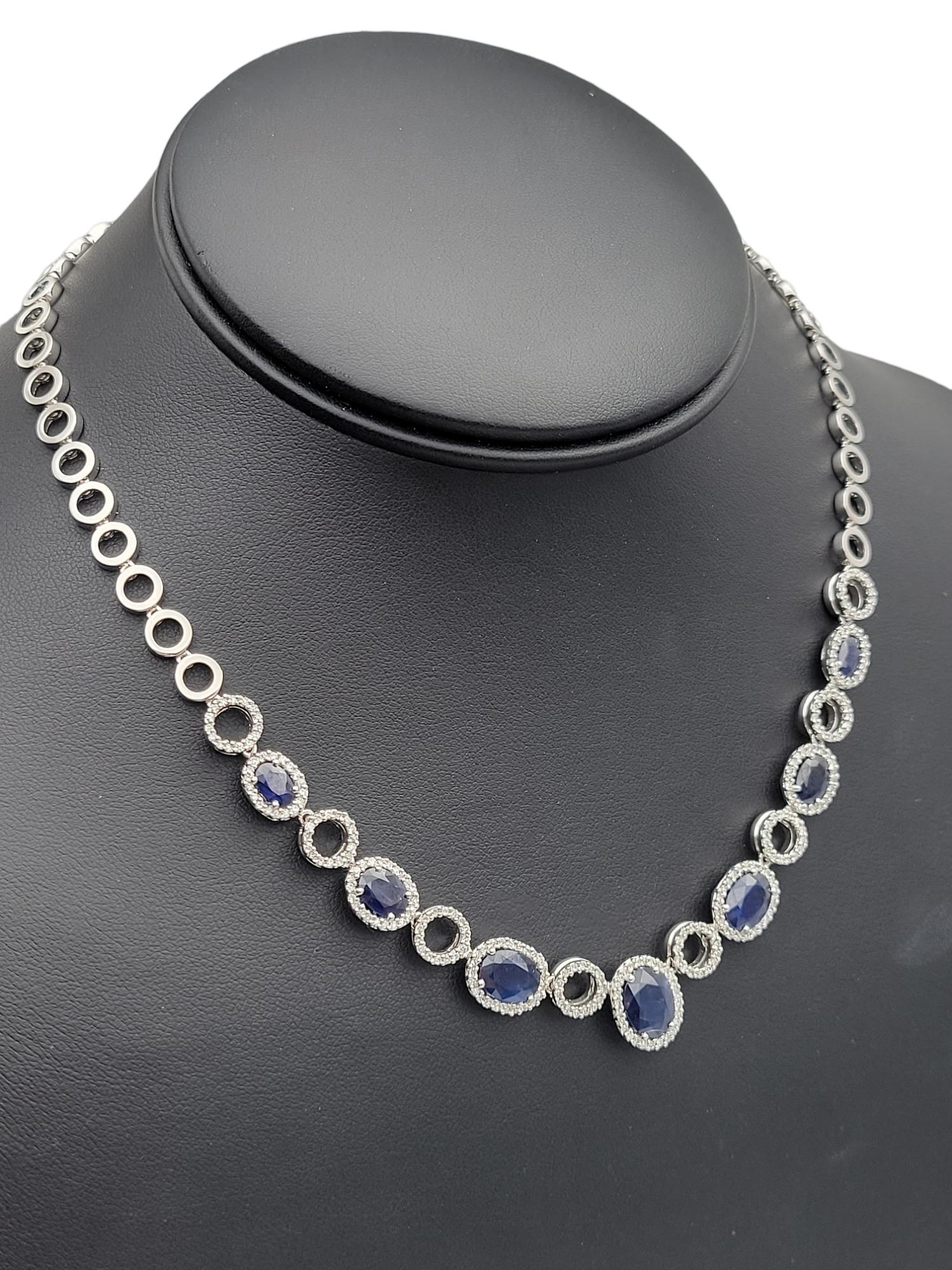 Effy Oval Natural Sapphire & Diamond Station Necklace in 14 Karat White Gold For Sale 7