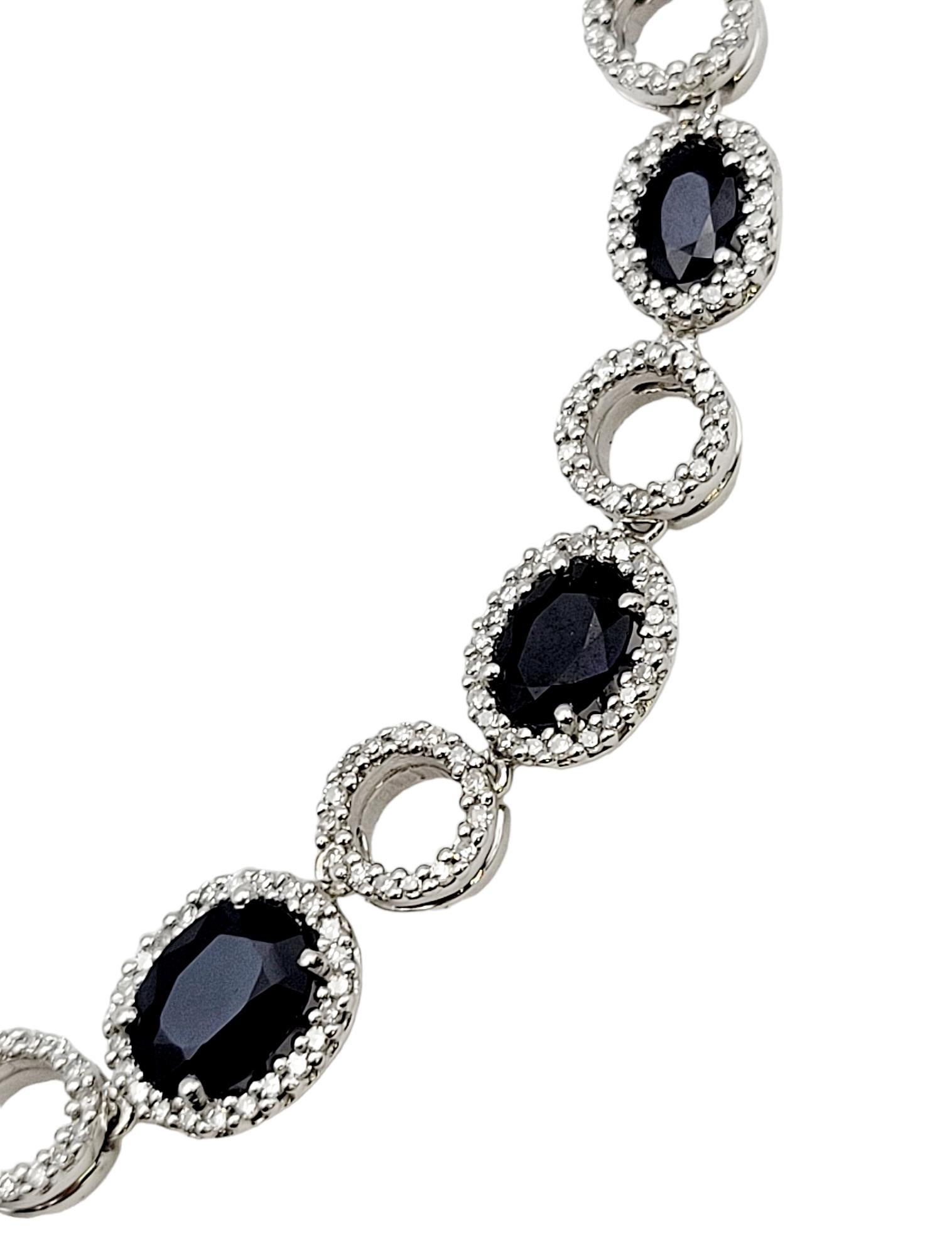 Contemporary Effy Oval Natural Sapphire & Diamond Station Necklace in 14 Karat White Gold For Sale